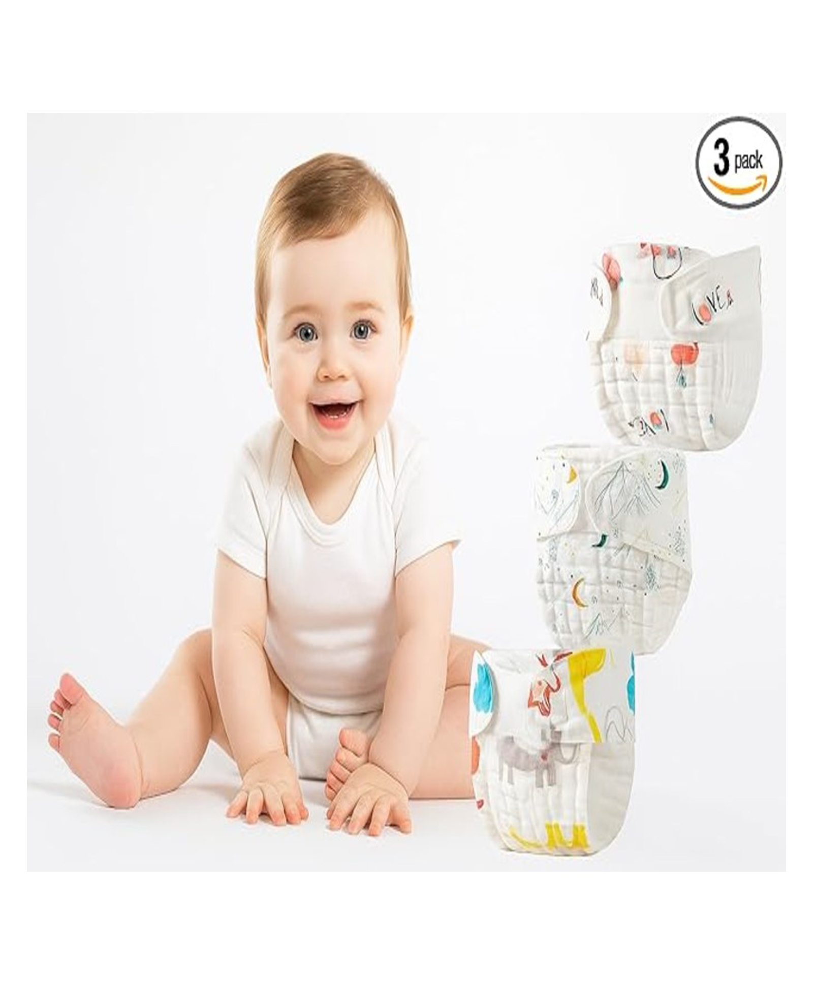 Babygo Muslin Diapers | 100% Pure 12-Layer Muslin | Extra Soft & Breathable for Newborn Baby Boy & Girl| Baby Essentials | Fits 03 Months, Up to 6 Kg | Set of 3 (Small)-picture-29