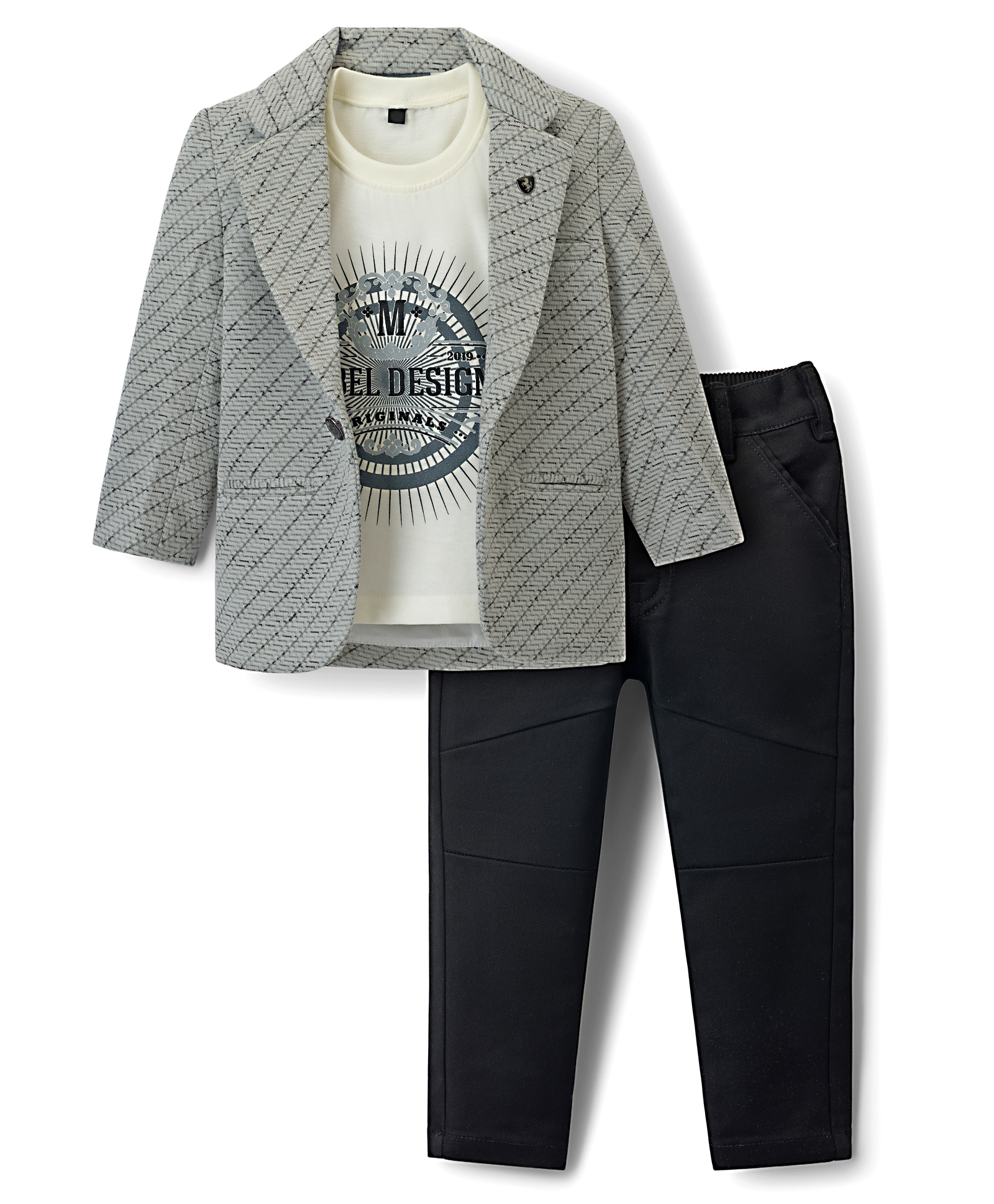 Dapper Dudes Full Sleeves Striped Blazer With Tee & Pant Set - Grey-picture-38