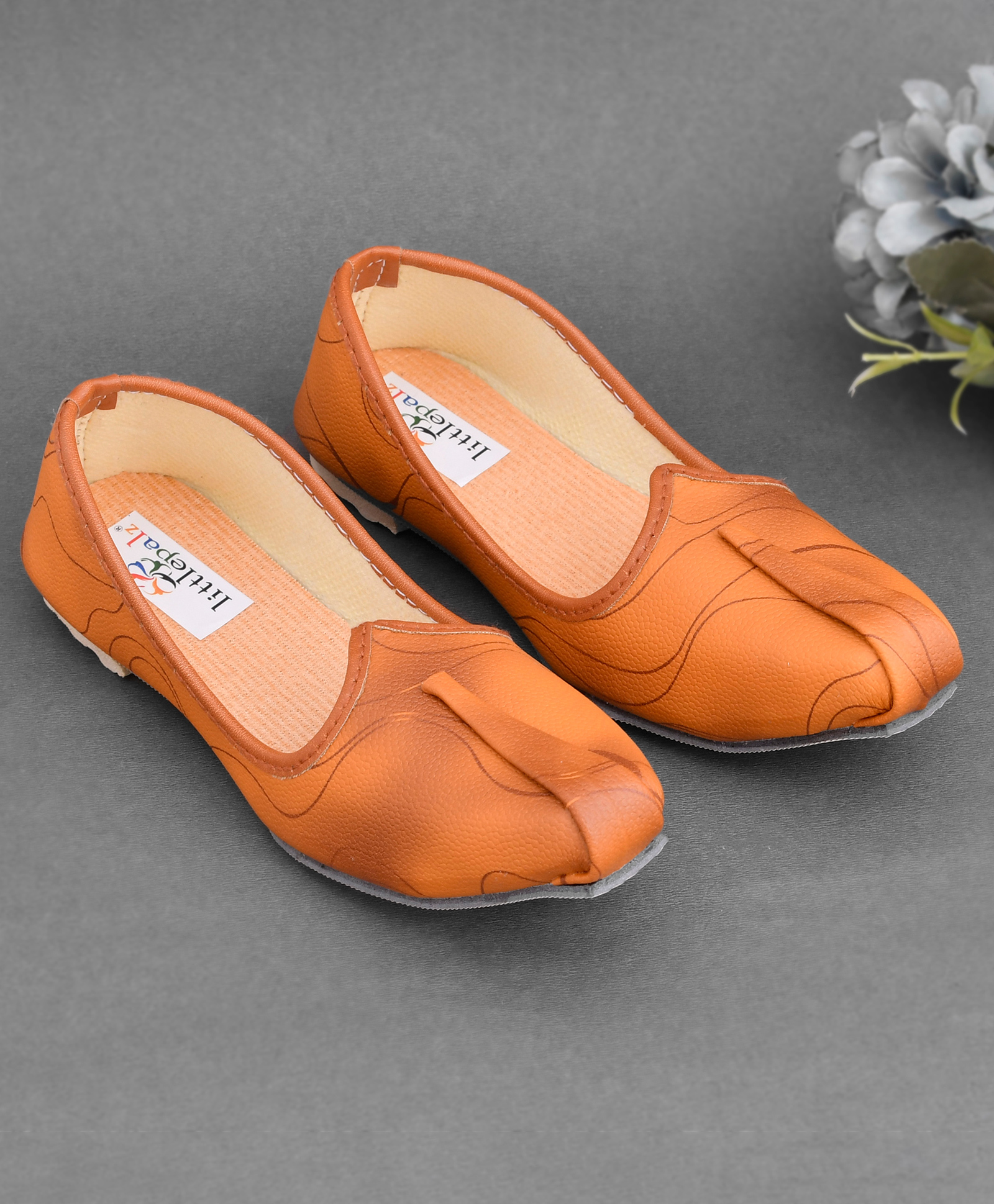 Little Palz Abstract Design Slip On Mojaris - Light Brown-picture-16