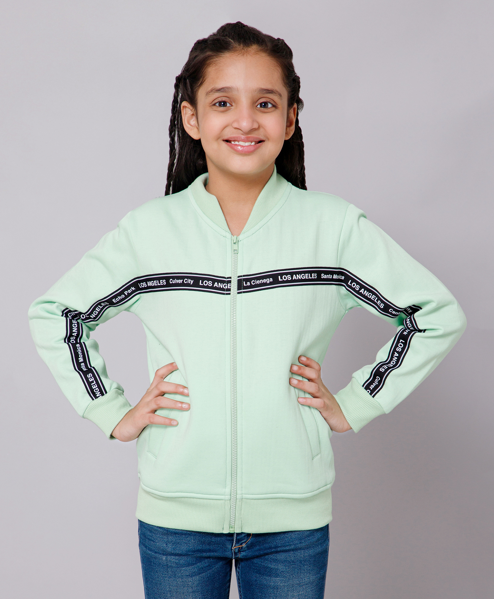 ALAN JONES Cotton Blend Knit Full Sleeves Typography Tape Detailed Light Winter Hooded Sweatjacket- Sea Green-image-44