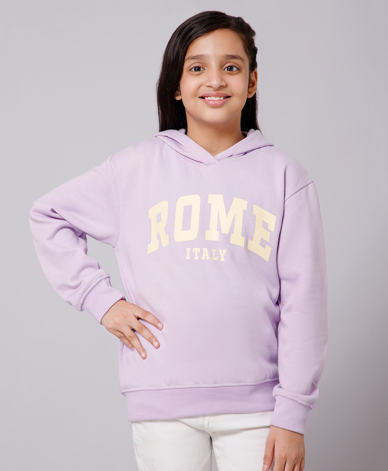 ALAN JONES Cotton Blend Knit Full Sleeves Rome Italy Text Printed Light Winter Oversized Hoodie - Light Purple-image-9