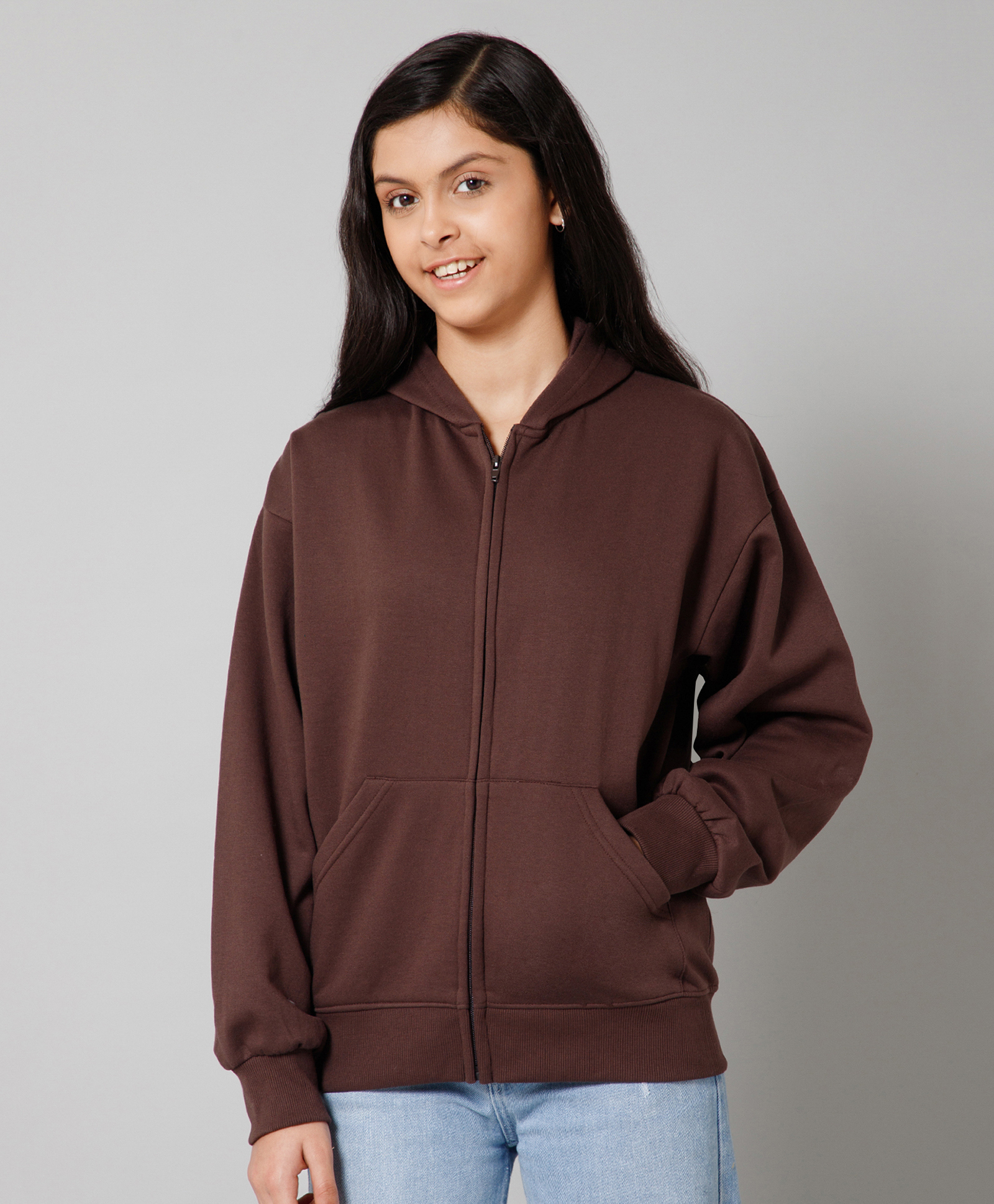 ALAN JONES Cotton Blend Knit Full Sleeves Solid Light Winter Oversized Hooded Sweatjacket - Dark Brown-picture-37