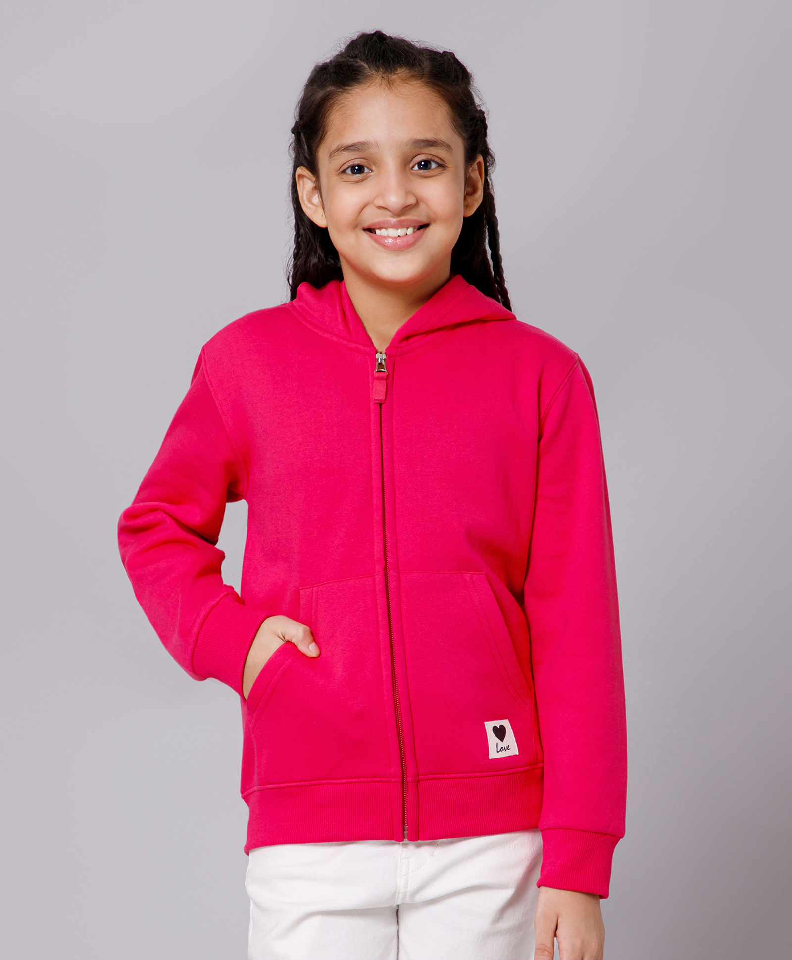 ALAN JONES Cotton Blend Knit Full Sleeves Solid Light Winter Hooded Sweatjacket - Hot Pink-image-33