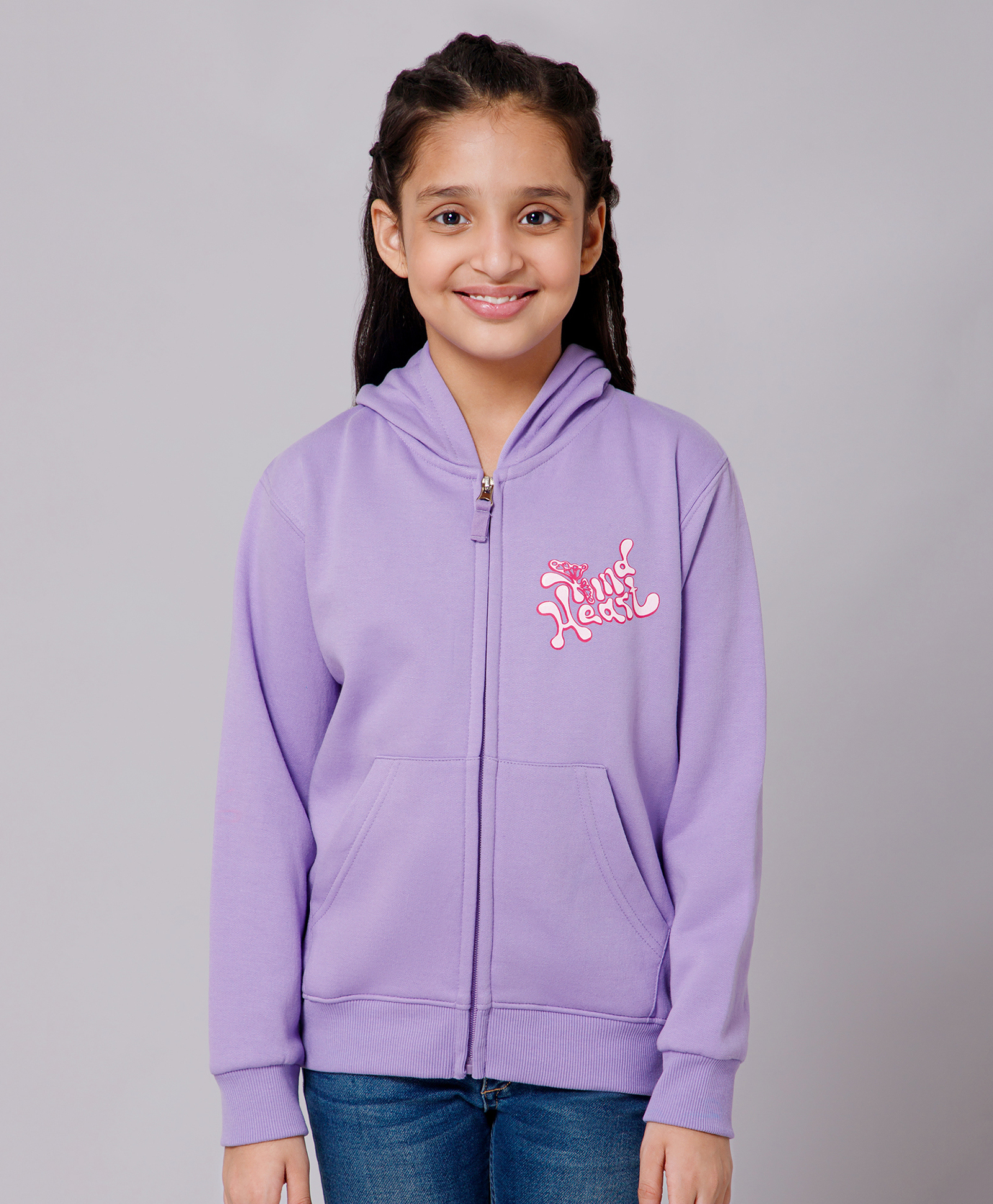 ALAN JONES Cotton Blend Knit Full Sleeves Kind Heart Text Printed Light Winter Hooded Sweatjacket - Light Purple-picture-12