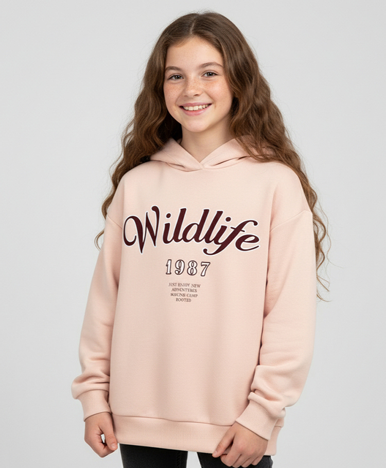 ALAN JONES Cotton Blend Knit Full Drop Shoulder Sleeves Wildlife Text Printed Light Winter Hoodie - Pink-picture-14