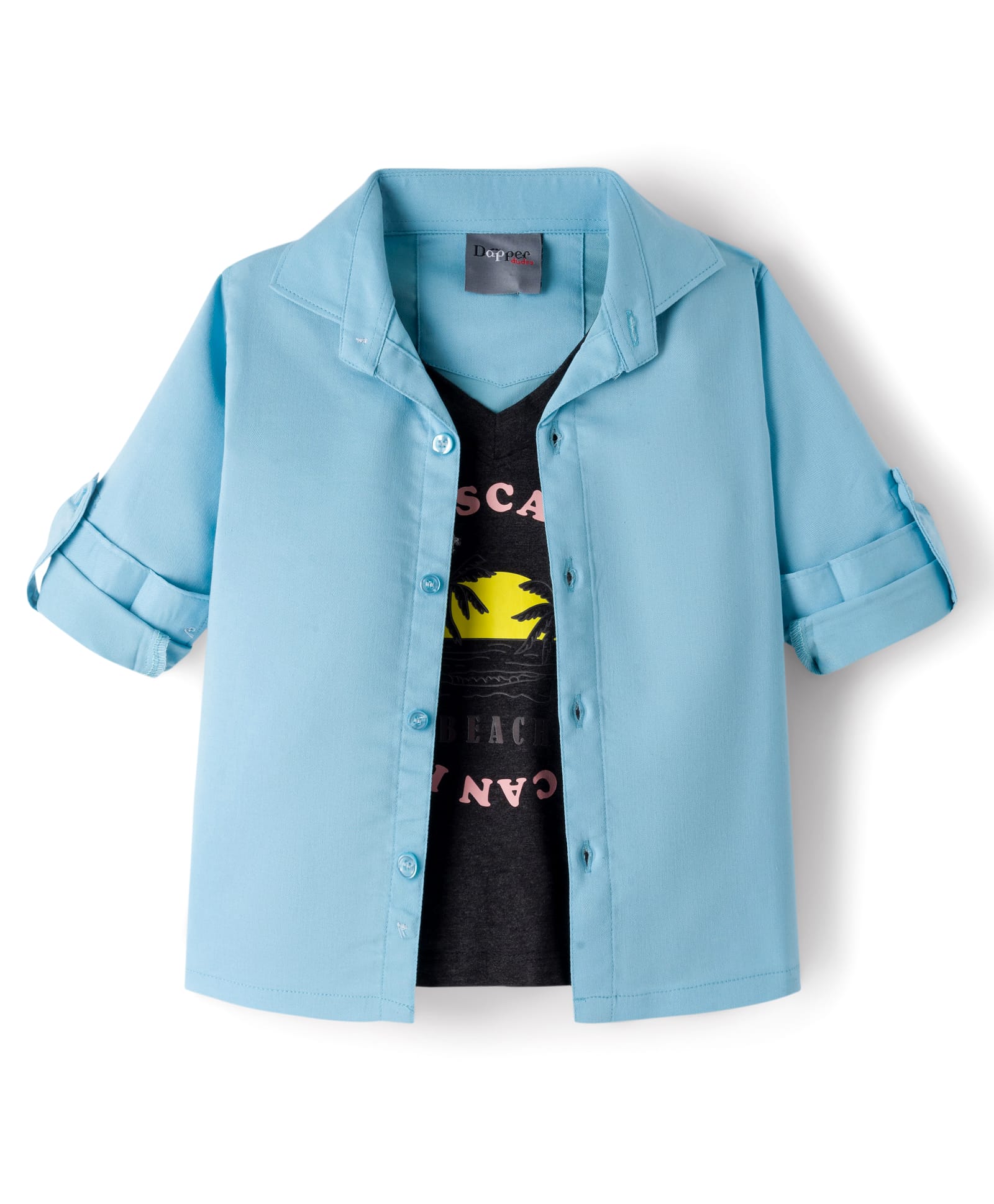 Dapper Dudes Full Sleeves Solid Shirt With Attached Tee - Sky Blue-picture-23