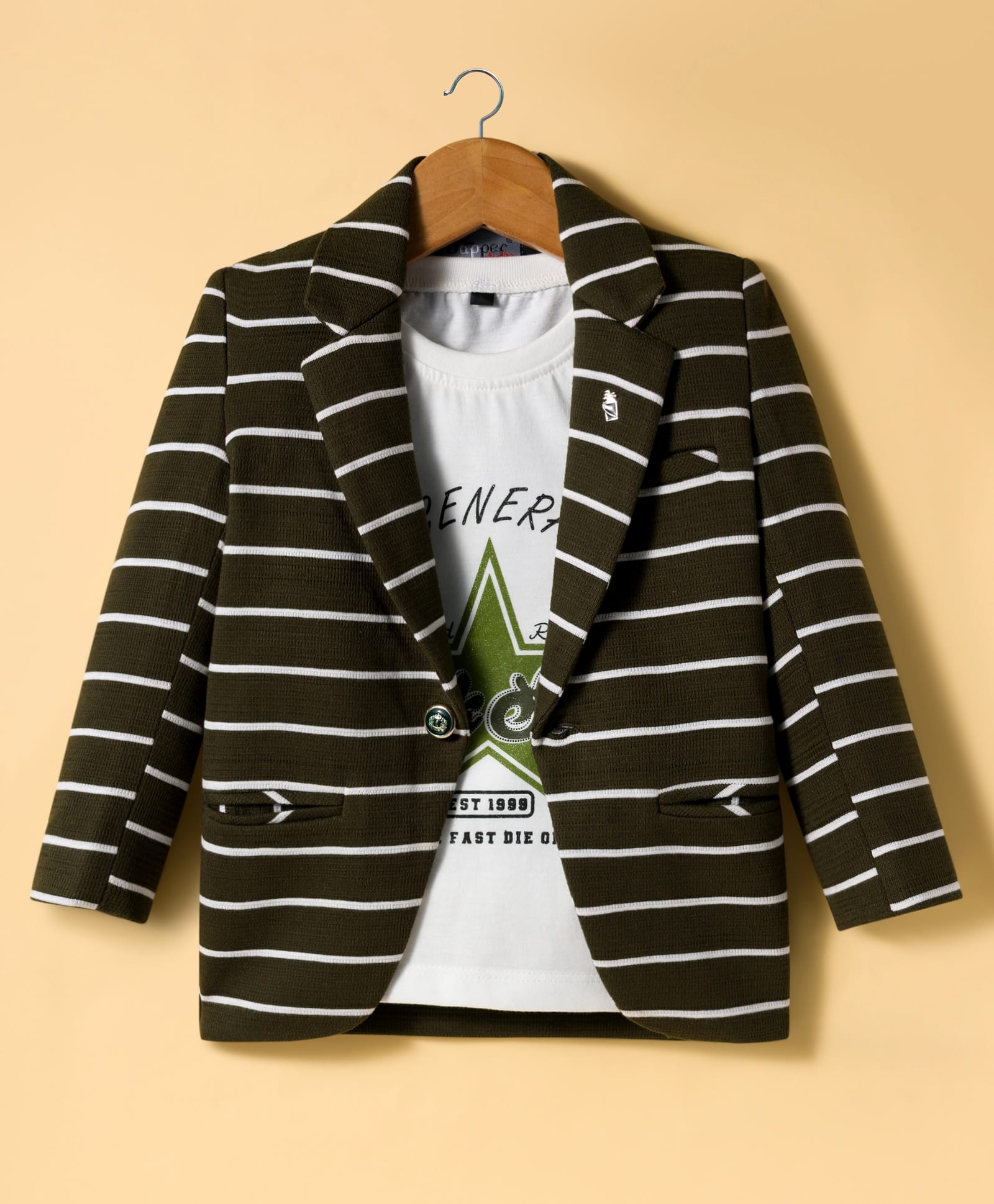 Dapper Dudes Full Sleeves Striped Blazer With Tee - Dark Green-picture-33