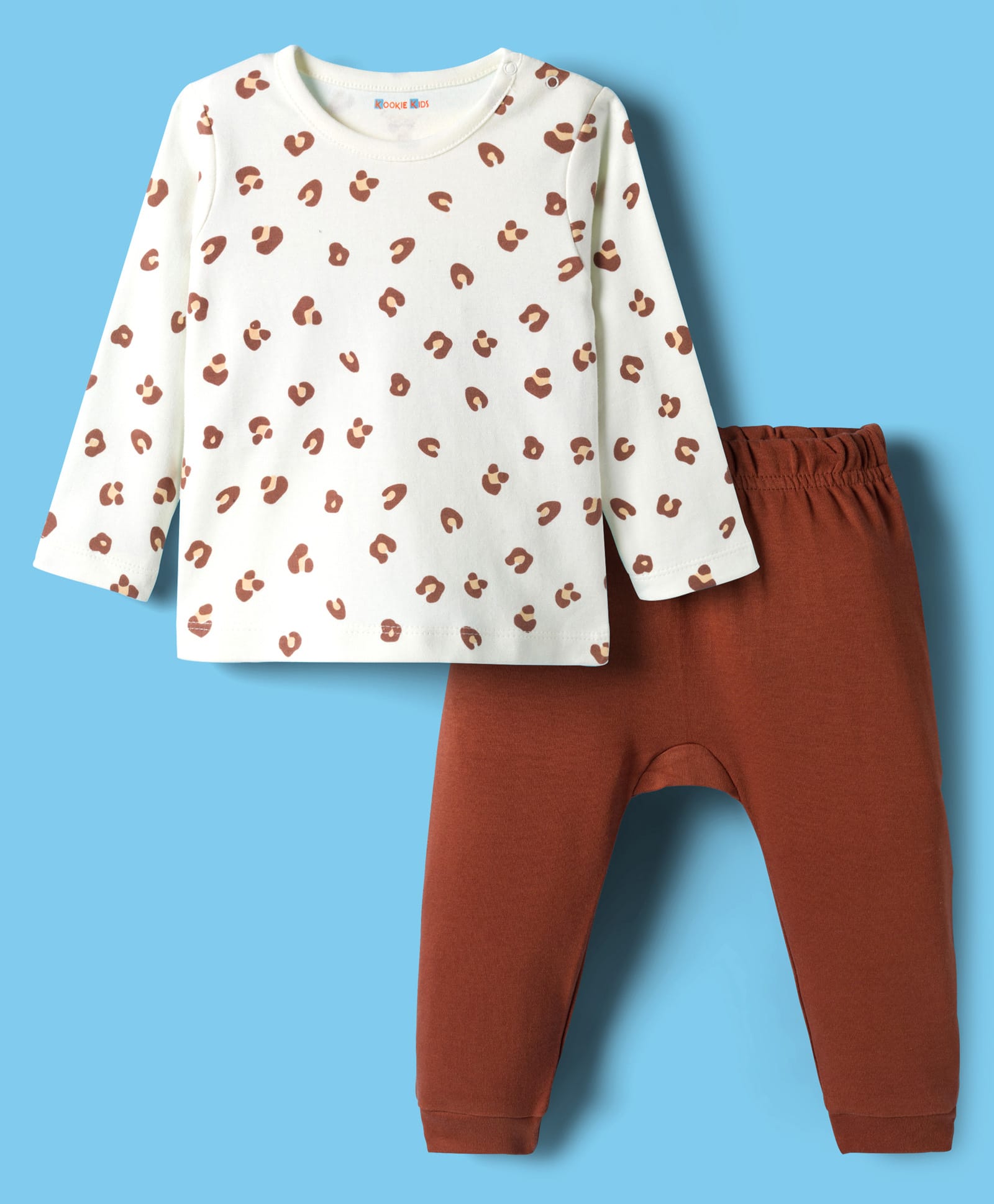 kookie kids india Kookie Kids Interlock Knit Full Sleeves Top & Legging Set with Cheetah Print - Brown-picture-24