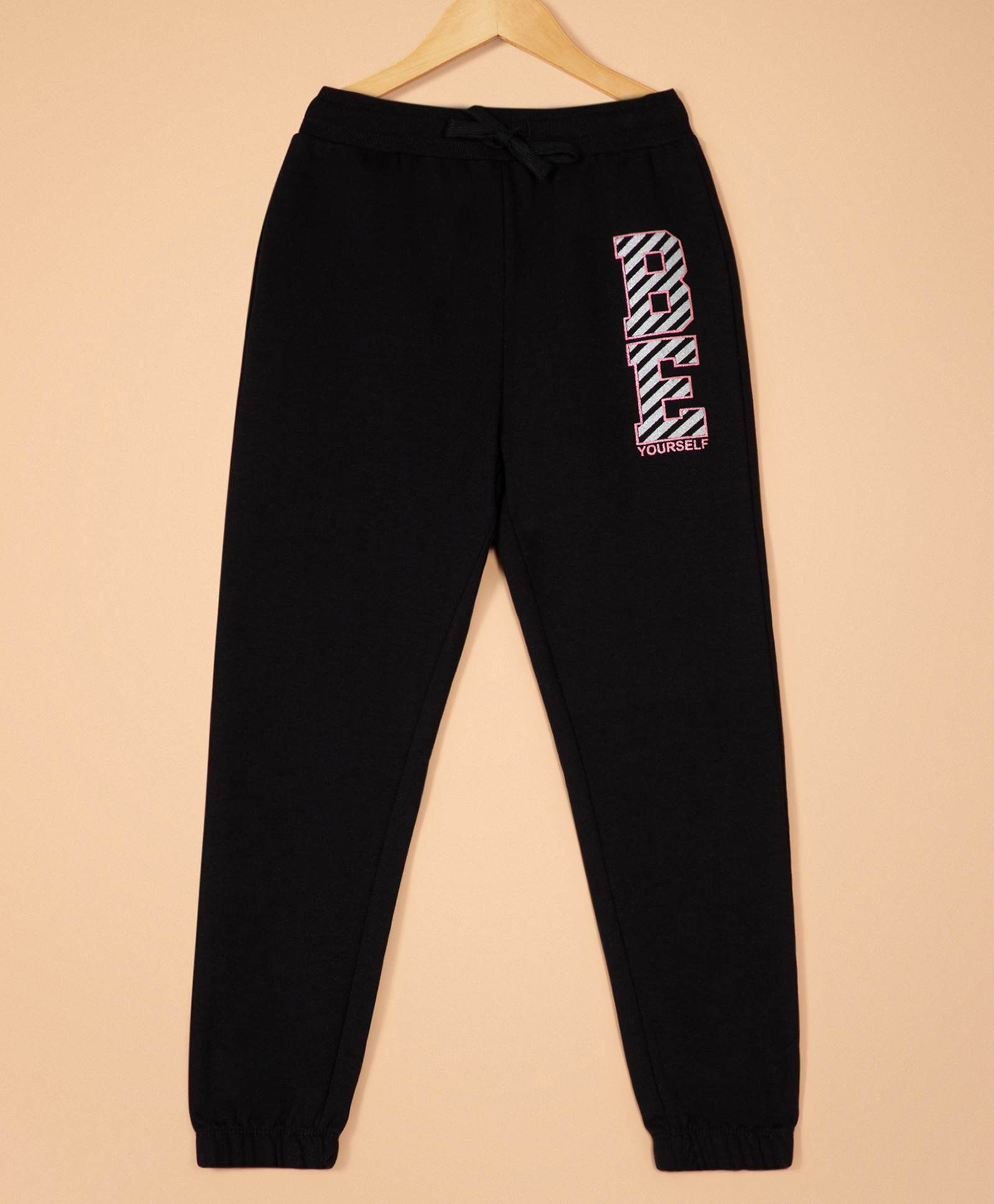 ALAN JONES Cotton Blend Knit Be Yourself Text Printed Joggers - Black-picture-15