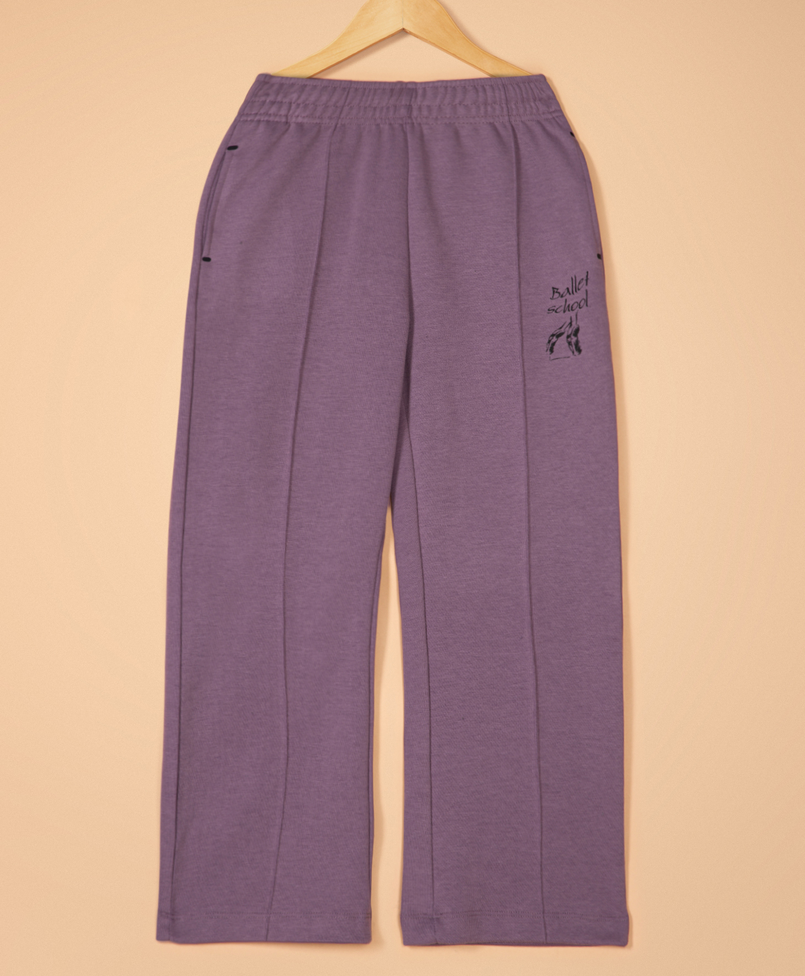 ALAN JONES Cotton Blend Knit Ballet School Printed Flared Trackpants - Purple-image-2