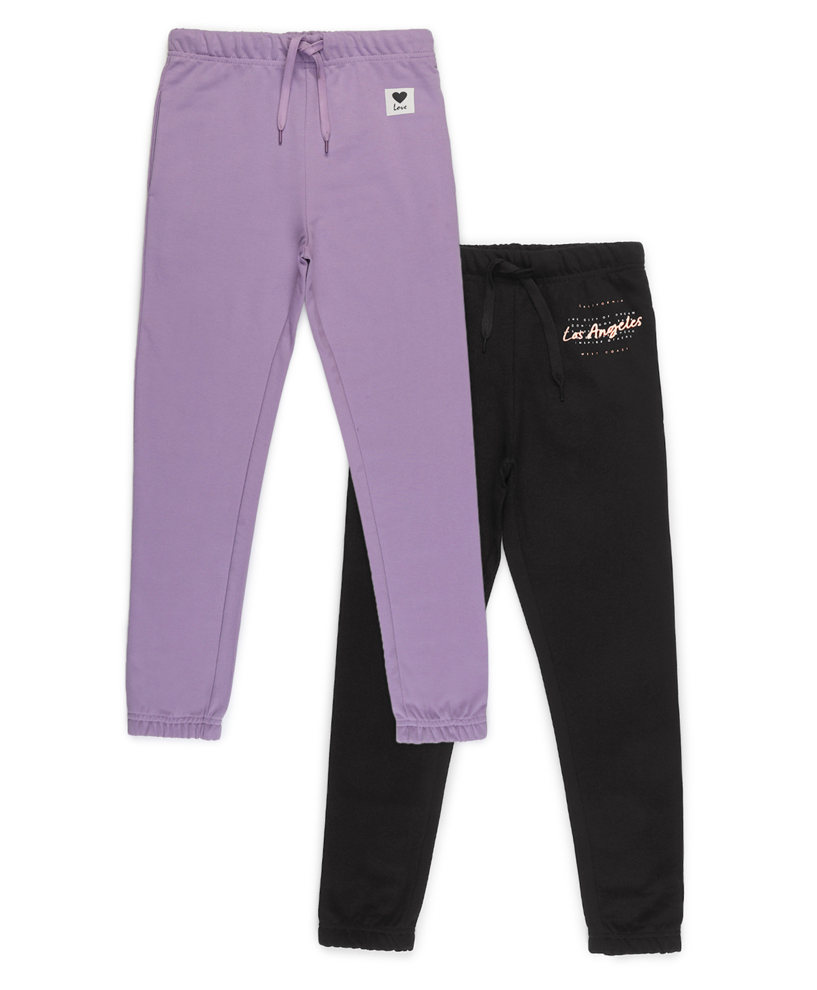 ALAN JONES Cotton Blend Knit Pack Of 2 Love & Los Angeles Text Printed Joggers - Lavender & Black-picture-23