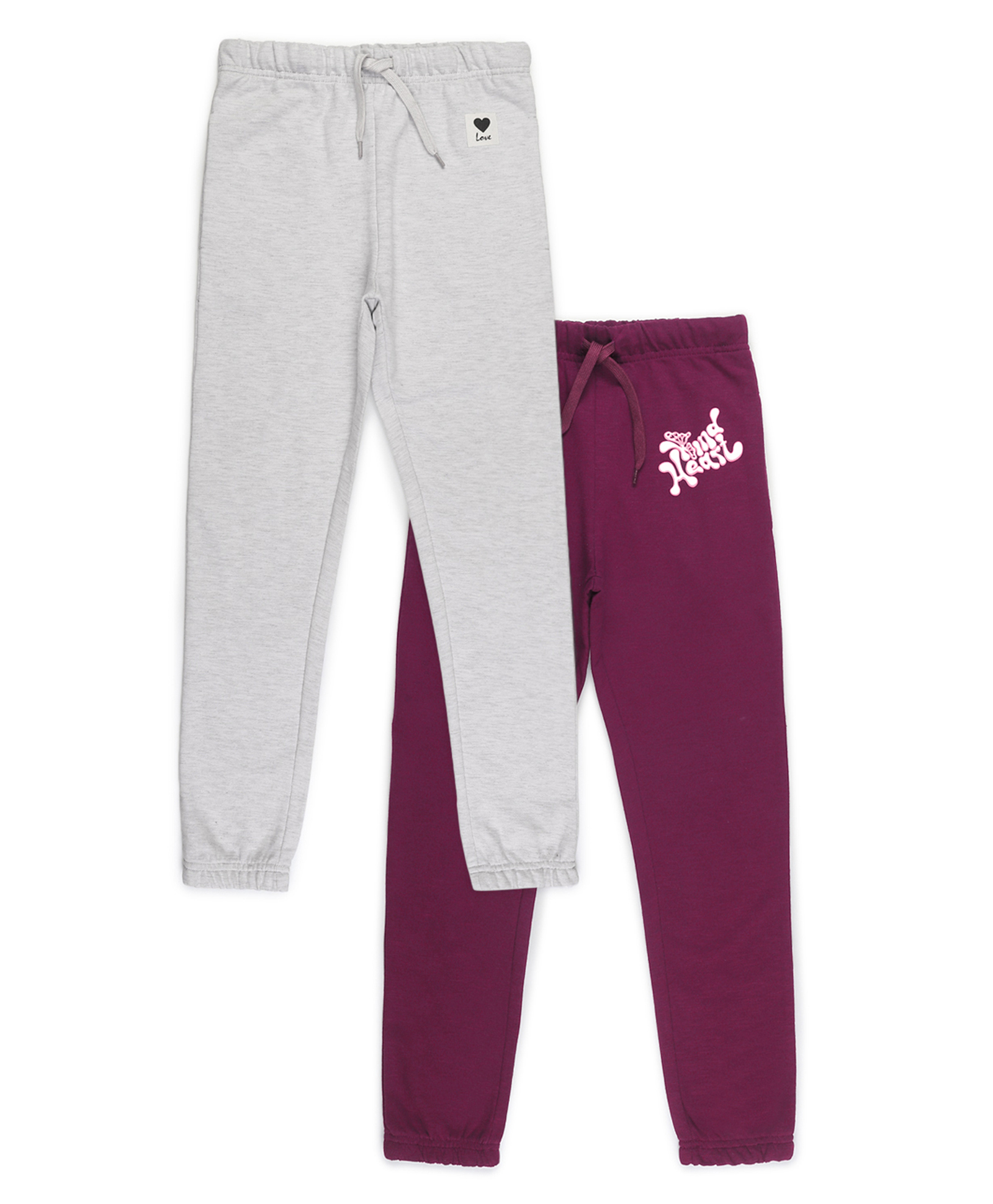ALAN JONES Cotton Blend Knit Pack Of 2 Love & Kind Heart Text Printed Joggers - Light Grey & Burgundy-picture-18