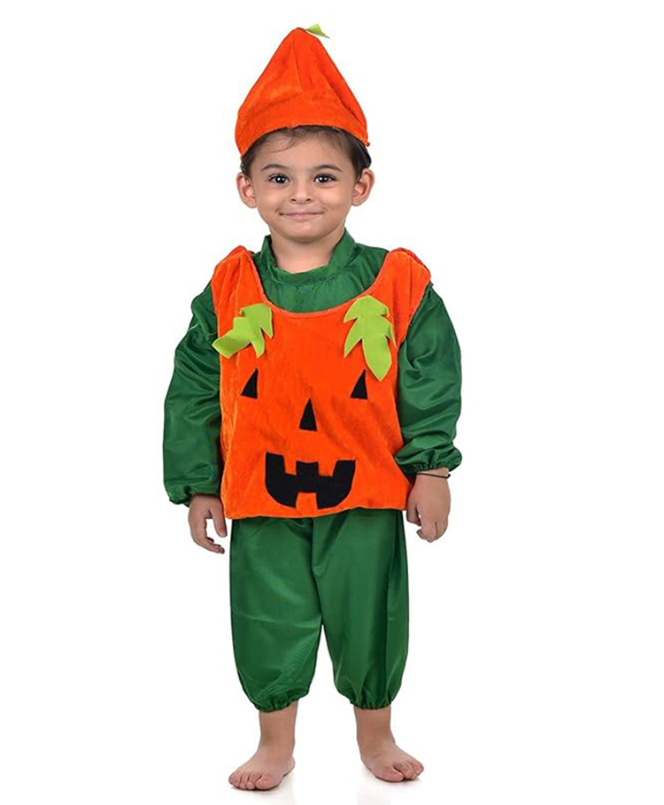 BookMyCostume Halloween Theme Full Sleeves Spooky Pumpkin Costume set - Green & Orange
