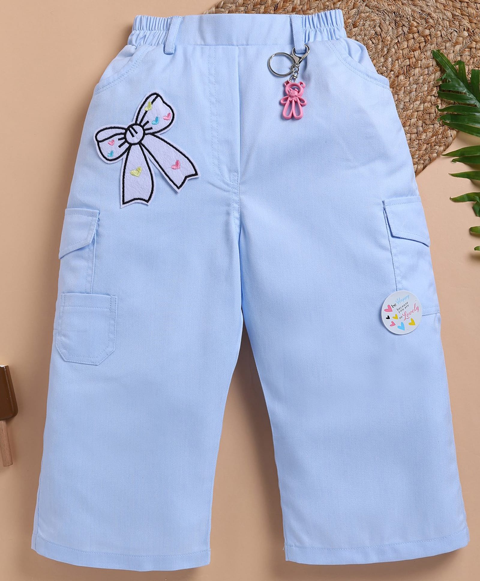 TOONYPORT Denim Woven Bow Patch Detailed Jeans With Key Chain - Light Blue-picture-27