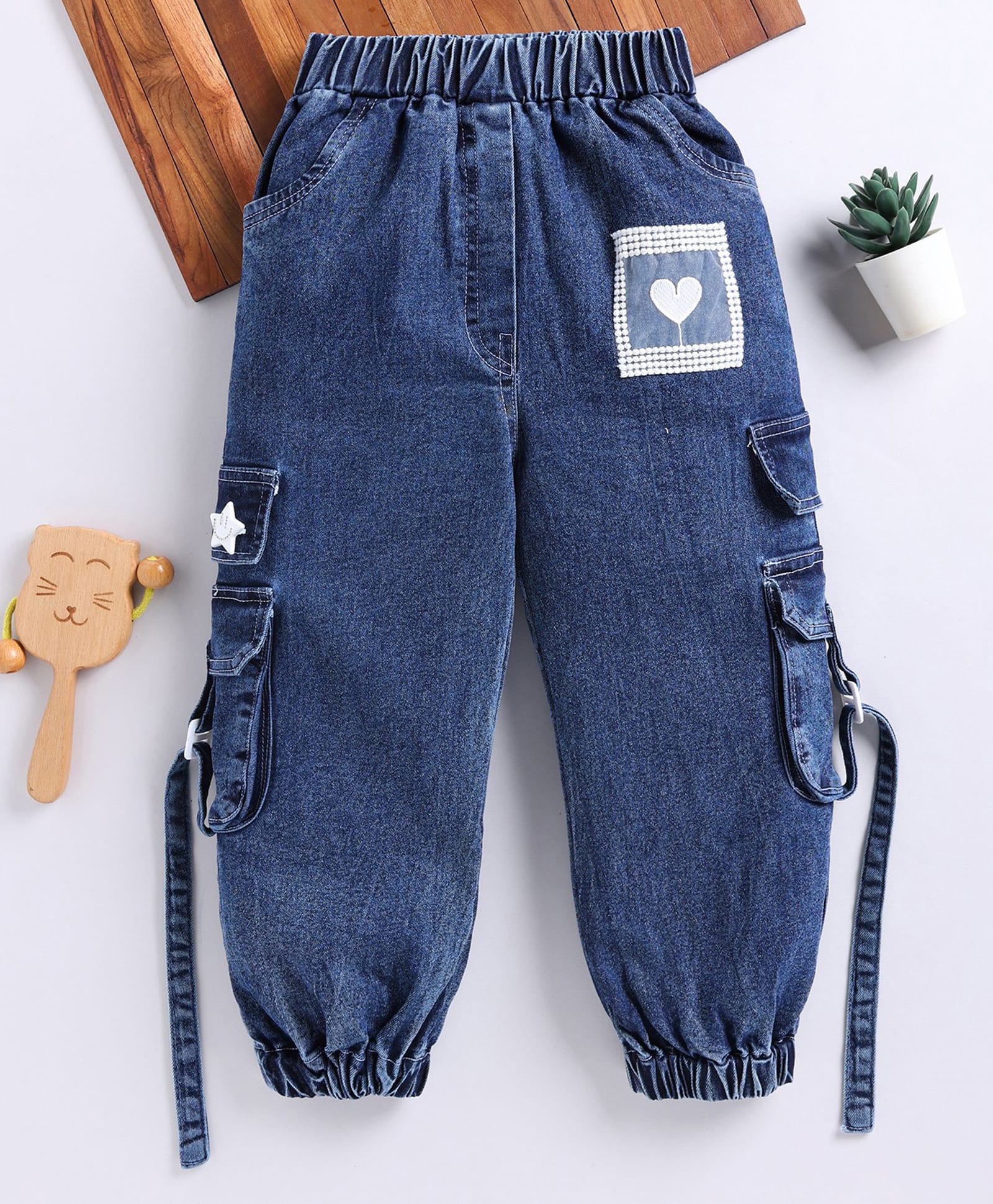 TOONYPORT Denim Woven Heart Patch Detailed Jeans - Blue-picture-20