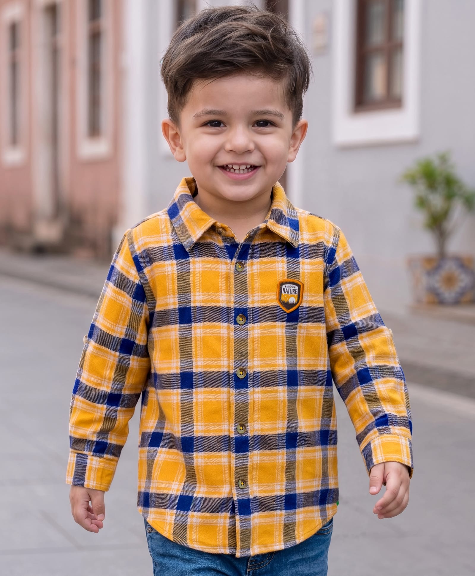kookie kids india Kookie Kids Woven Full Sleeves Shirt With Checks - Mustard-picture-15