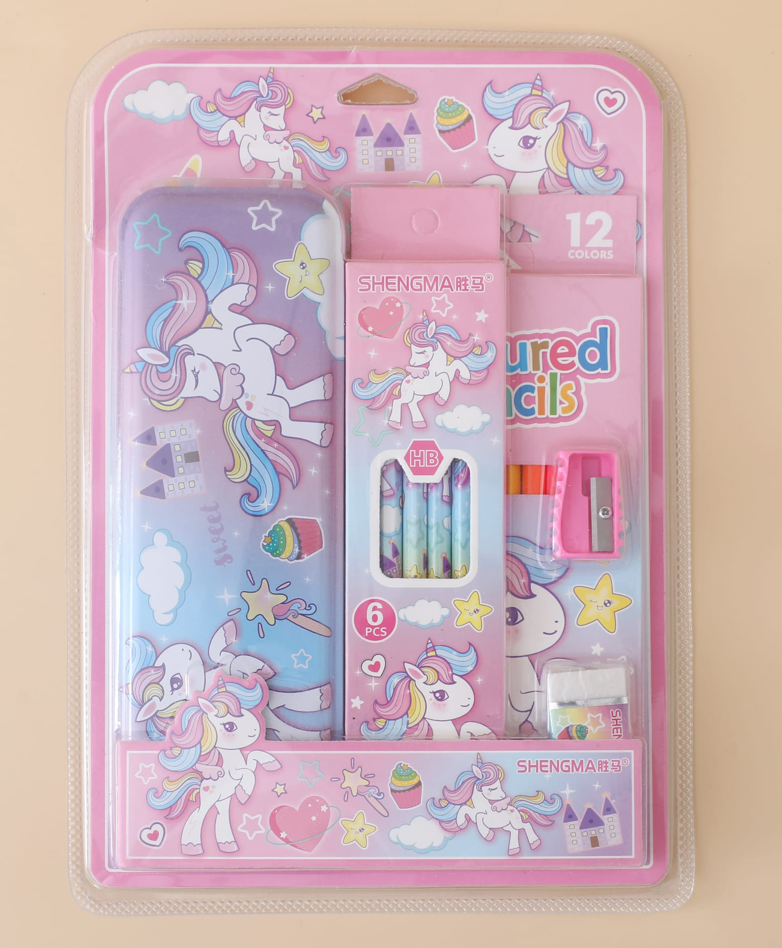 fab n funky Unicorn 5 in 1 Kids School Stationery Set Pink| Pencil Box with 6 Pencils, Eraser, Sharpener & 12 Color Pencils | Study & Art Supplies for Boys & Girls-picture-29