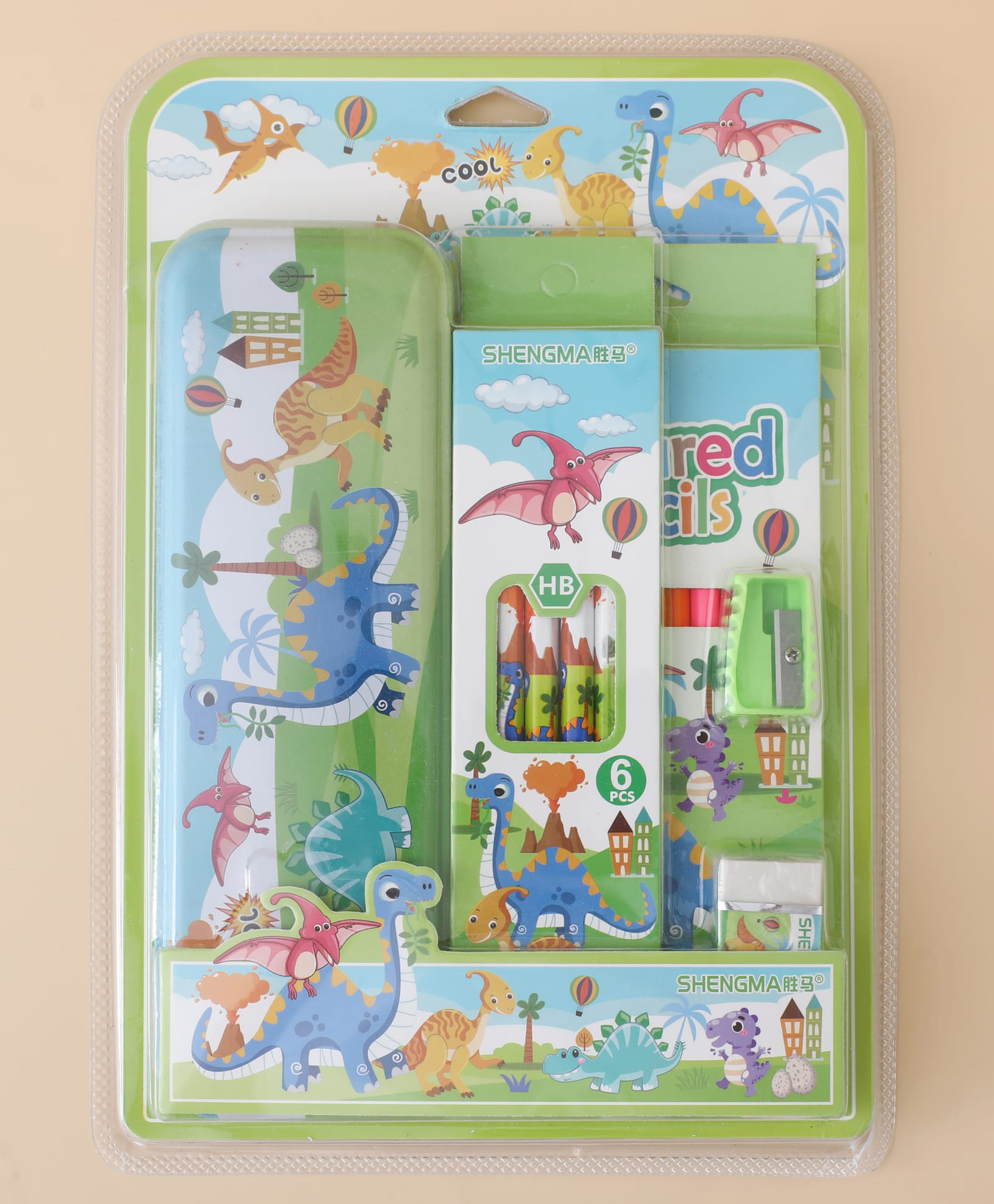 fab n funky Dino 5 in 1 Kids School Stationery Set Green| Pencil Box with 6 Pencils, Eraser, Sharpener & 12 Color Pencils | Study & Art Supplies for Boys & Girls-picture-28