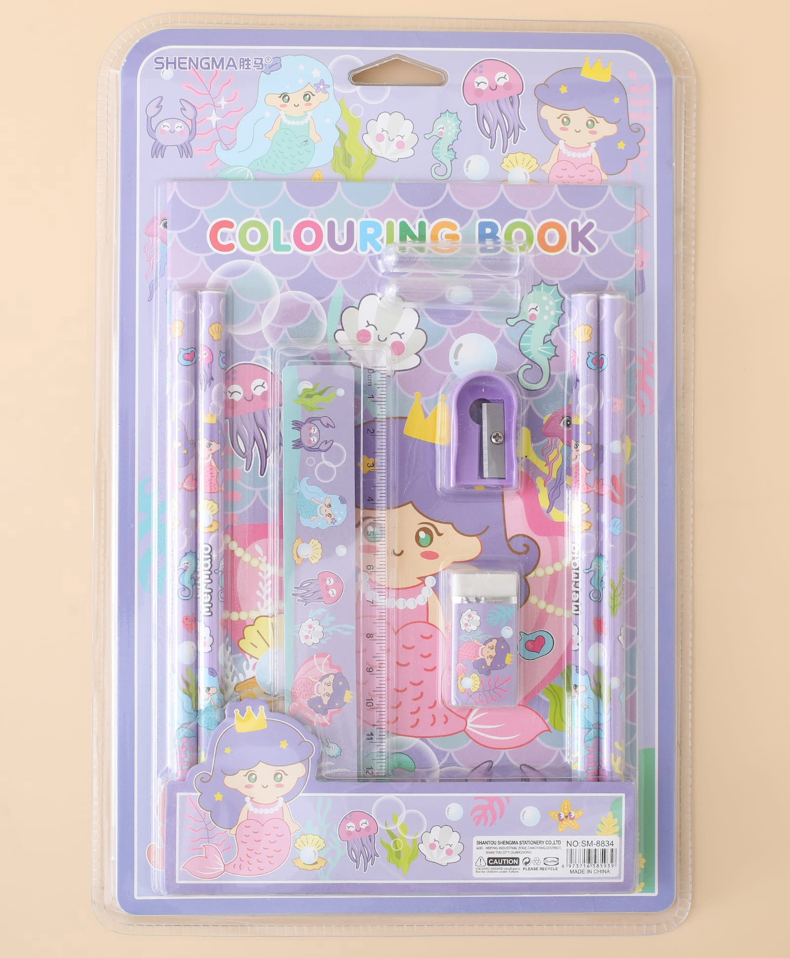fab n funky Mermaid Kids Writing & Stationery Set - Purple| Learning Kit with Writing Board, Spiral Notepad, 2 Pencils, Marker, Ruler, Eraser & Sharpener | School & Practice Use for Boys & Girls-picture-33