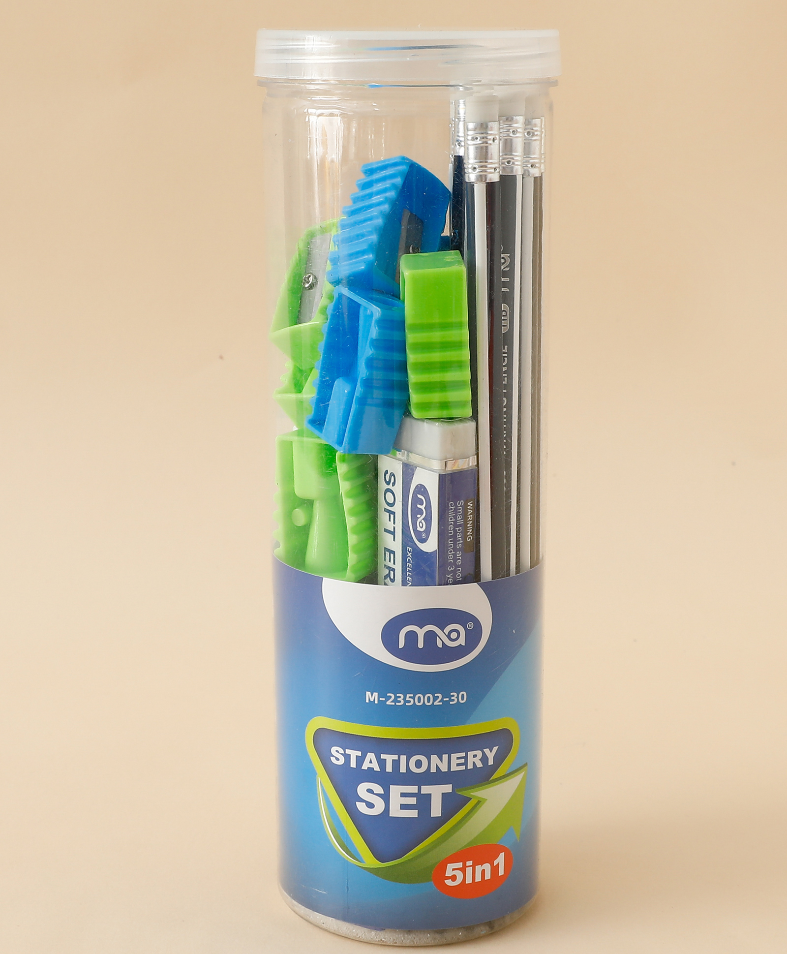 Kids School Stationery 5 in 1 Set Blue| Pencils, Erasers, Sharpeners, Highlighter & Glue Stick| Stationery Gift Set for Boys & Girls| Return Gift Option-image-20