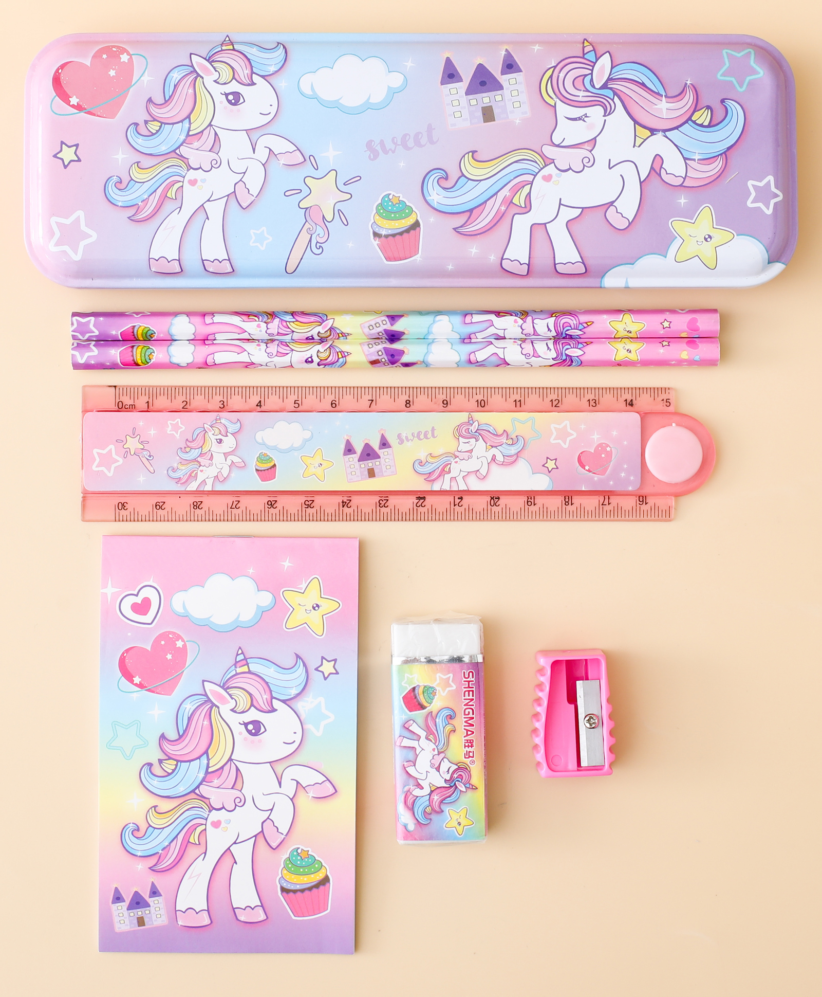 Baby Unicorn Stationery Set| Pencils 2pcs, Eraser 1pc, Pencil Box 1pc, Sharpener 1pc, Ruler 1pc, Notebook 1pc| Perfect for School & Gifting-image-33