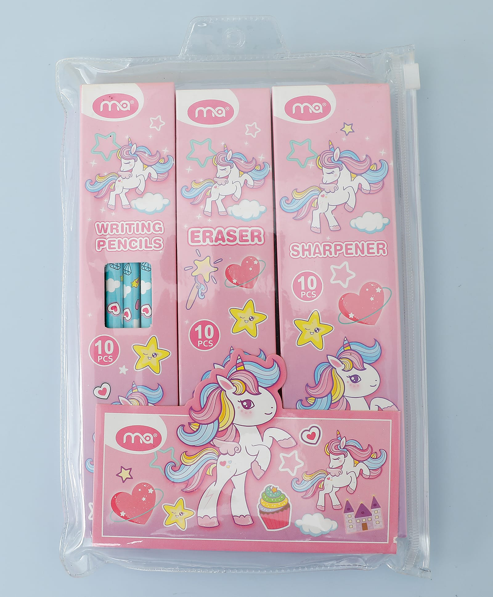 Fairy Unicorn Stationery Pack - Pink| 30-Piece Set with 10 Pencils, 10 Erasers & 10 Sharpeners| Perfect for school & Gifting for Boys & Girls-image-30
