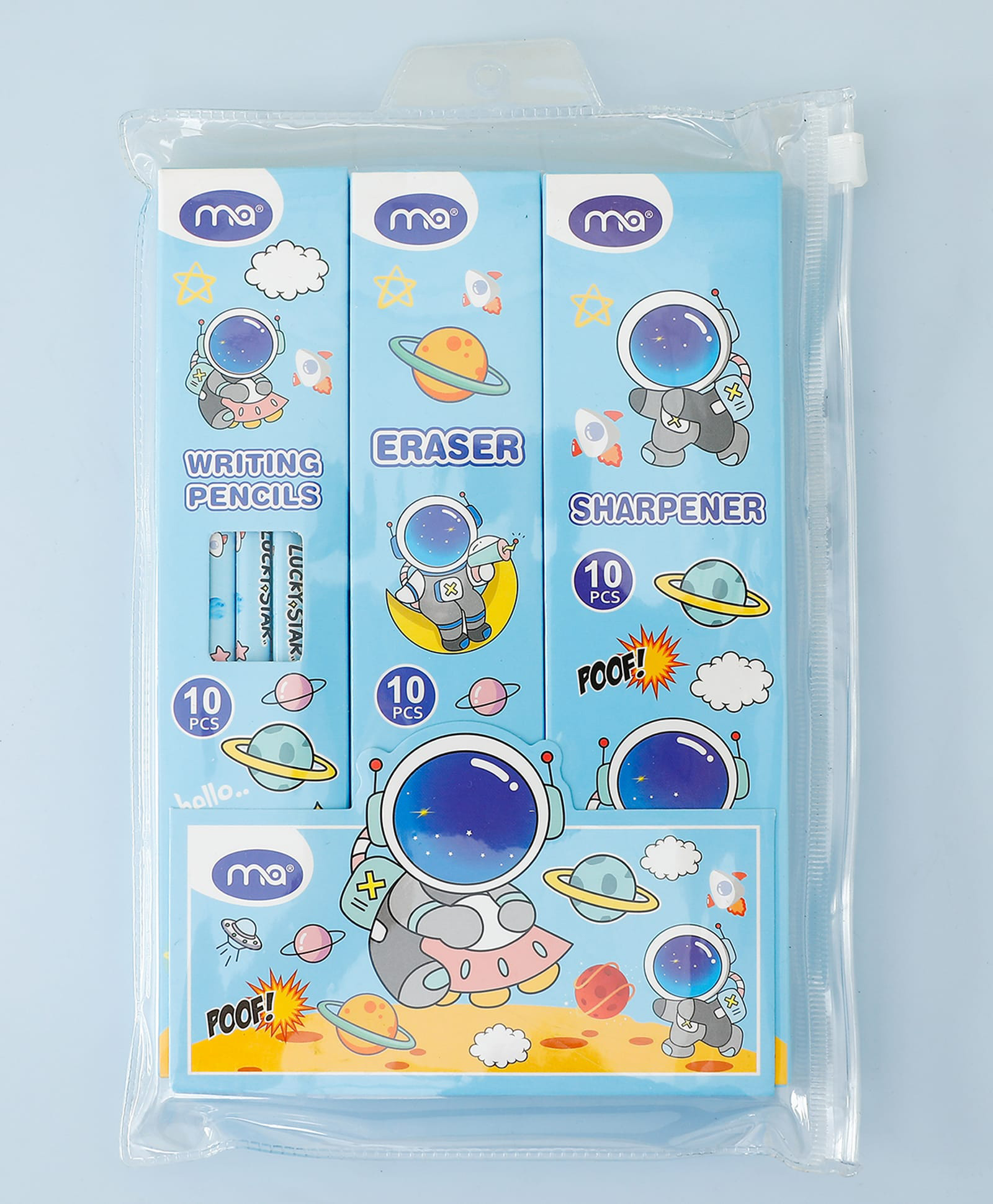 Astronaut Stationery Pack - Blue| 30-Piece Set with 10 Pencils, 10 Erasers & 10 Sharpeners| Perfect for school & Gifting for Boys & Girls-image-30