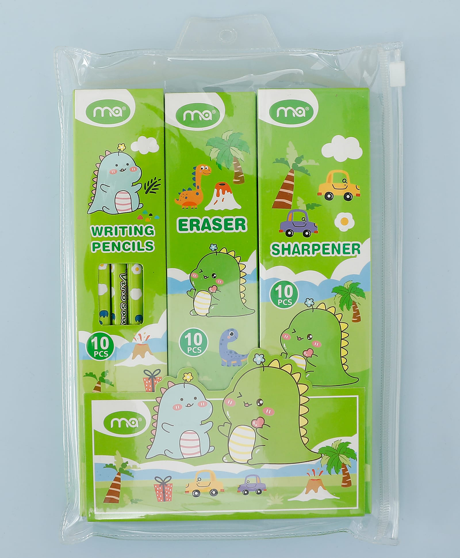 Baby Dino Stationery Pack Green| 30-Piece Set with 10 Pencils, 10 Erasers & 10 Sharpeners| Perfect for school & Gifting for Boys & Girls-image-23