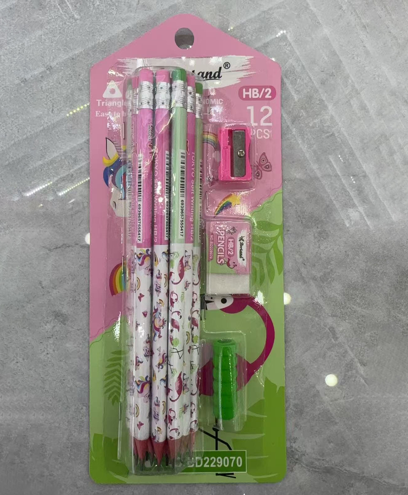 Unicorn Print HB/2 Pencil Set for Kids Pack of 12 - Multicolor| 12 Pencils with 1 Sharpener, 1 Eraser & 1Pencil Grip| Cute School Stationery Kit for Boys & Girls-image-43