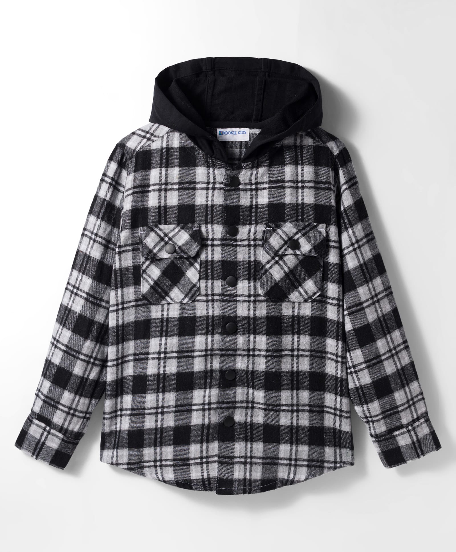 Kookie Kids Woven Full Sleeves Hooded Shirt With Checks - Black-image-46
