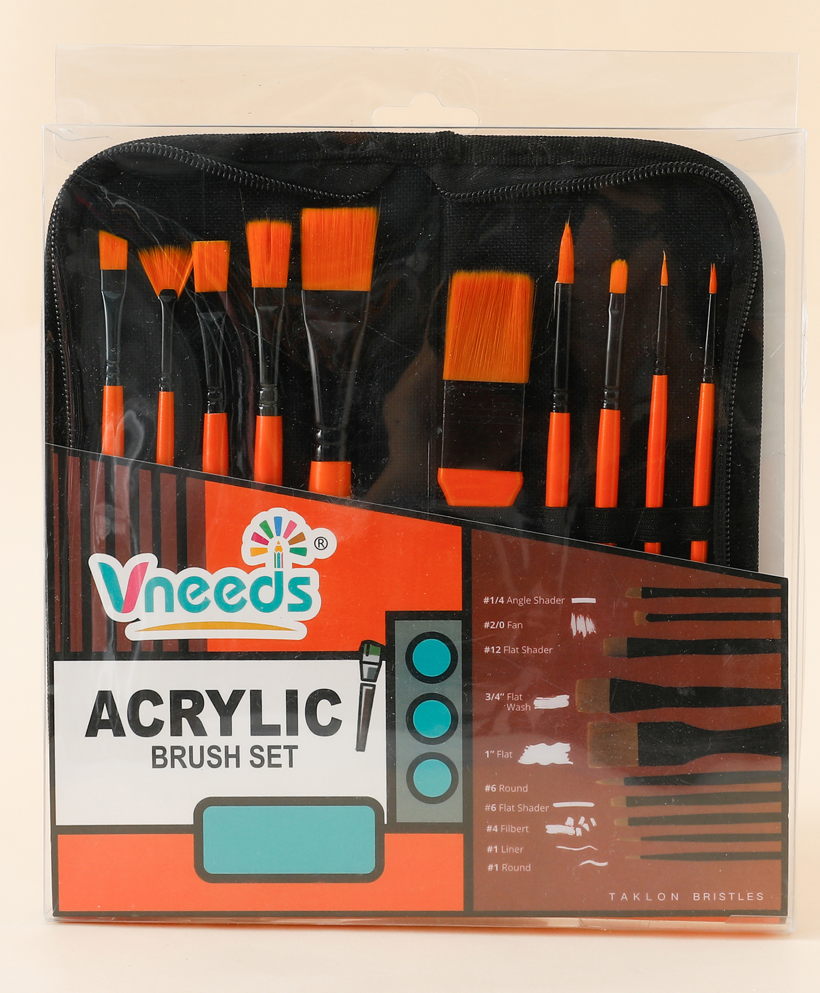 Acrylic Paint Brush Set with Taklon Bristles - 10pcs| Assorted Brush Shapes| Zipper Pouch| For Painting, Art & Craft| Comfortable Handle and Soft Bristles-image-48