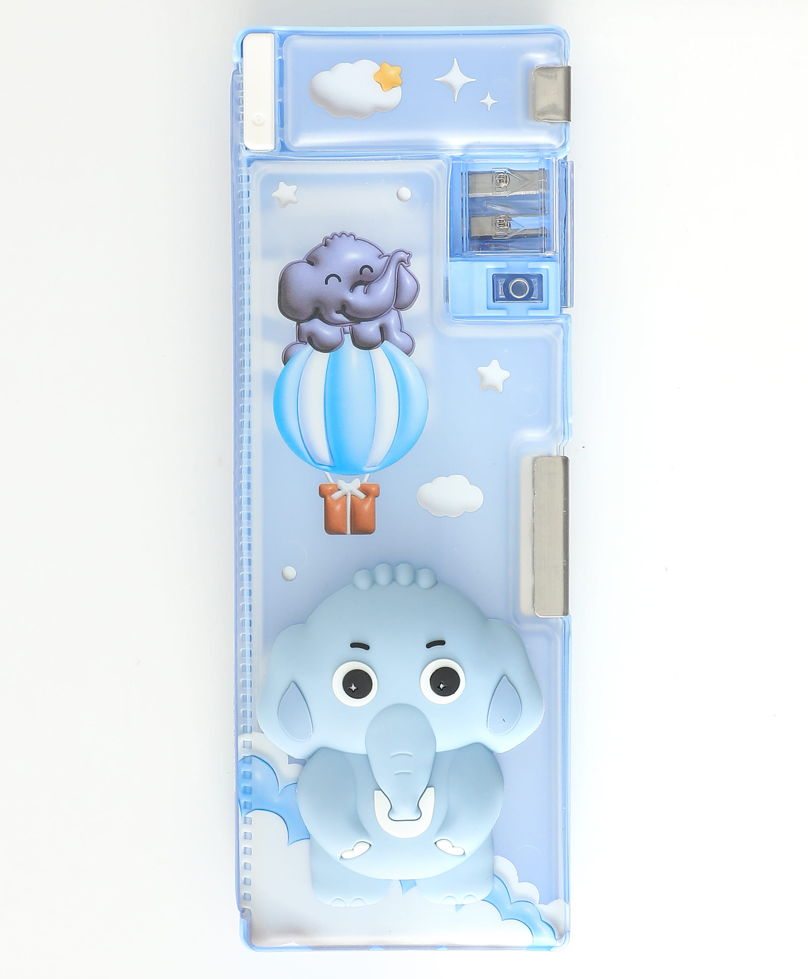 Cute Elephant Magnetic Pencil Box for Kids - Blue| Durable Hard Case| Dual Sharpeners| Double Compartments | Stationery Organizer for School Boys & Girls-image-40