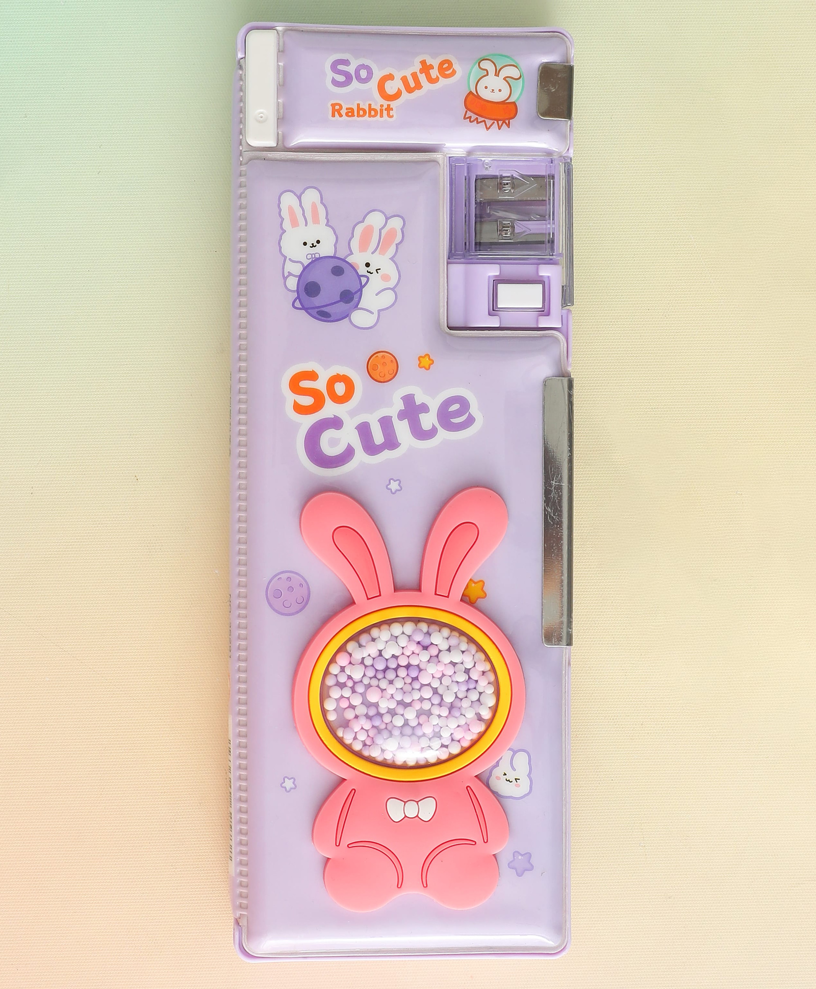 Bunny Theme Double Sided Magnetic Pencil Box with Premium Hard Case & Multi-Compartment Storage with Built-In Sharpener & Easy-Open Lid - Purple-image-34