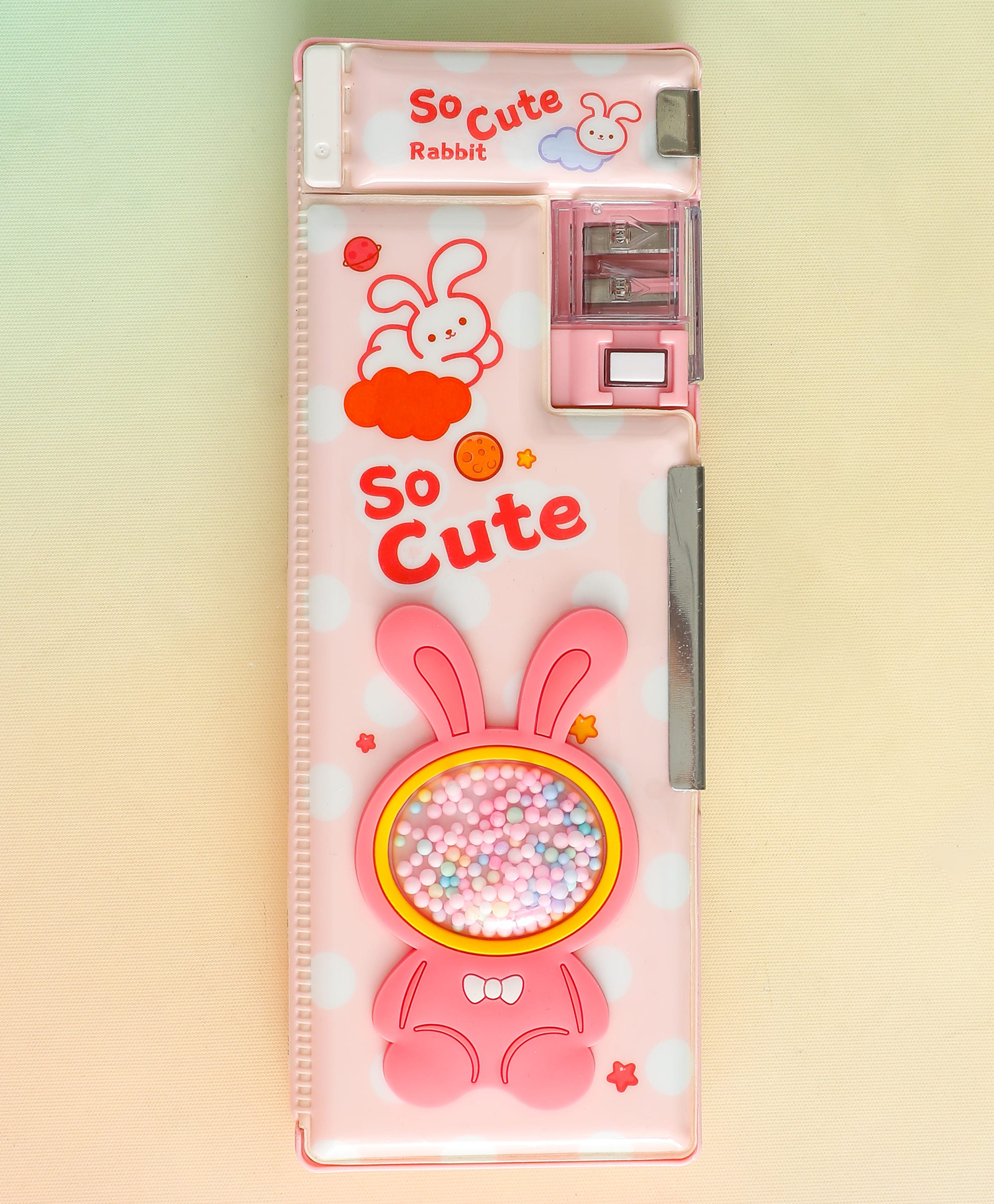 Bunny Theme Double Sided Magnetic Pencil Box with Premium Hard Case & Multi-Compartment Storage with Built-In Sharpener & Easy-Open Lid - Pink-image-35
