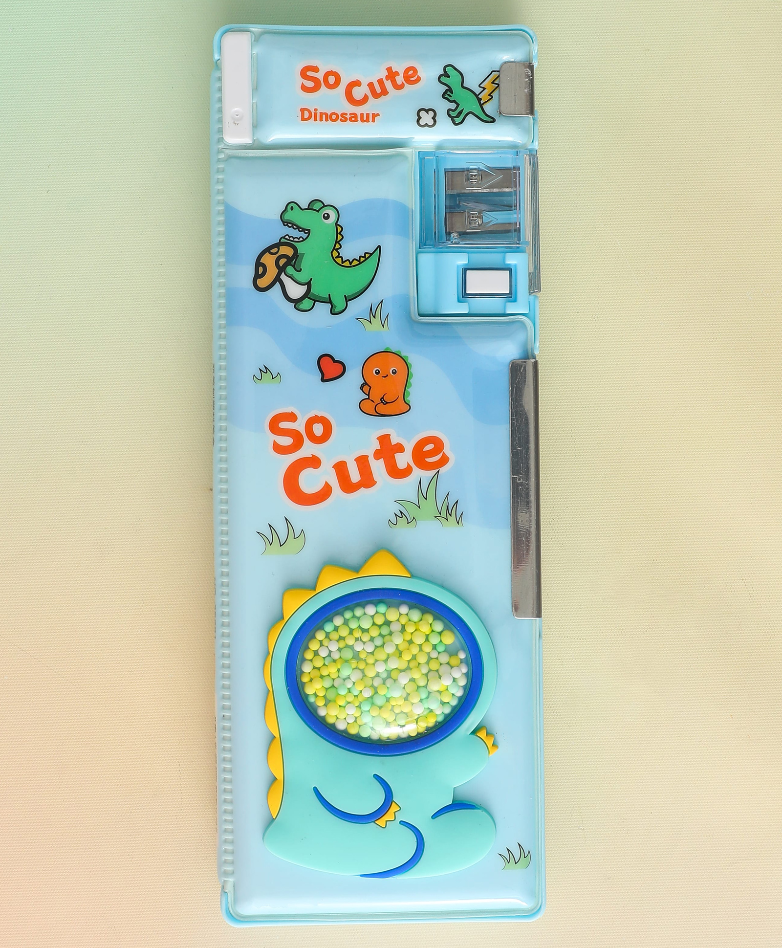 fab n funky Dino Theme Double Sided Magnetic Pencil Box with Premium Hard Case & Multi-Compartment Storage with Built-In Sharpener & Easy-Open Lid - Blue-picture-11