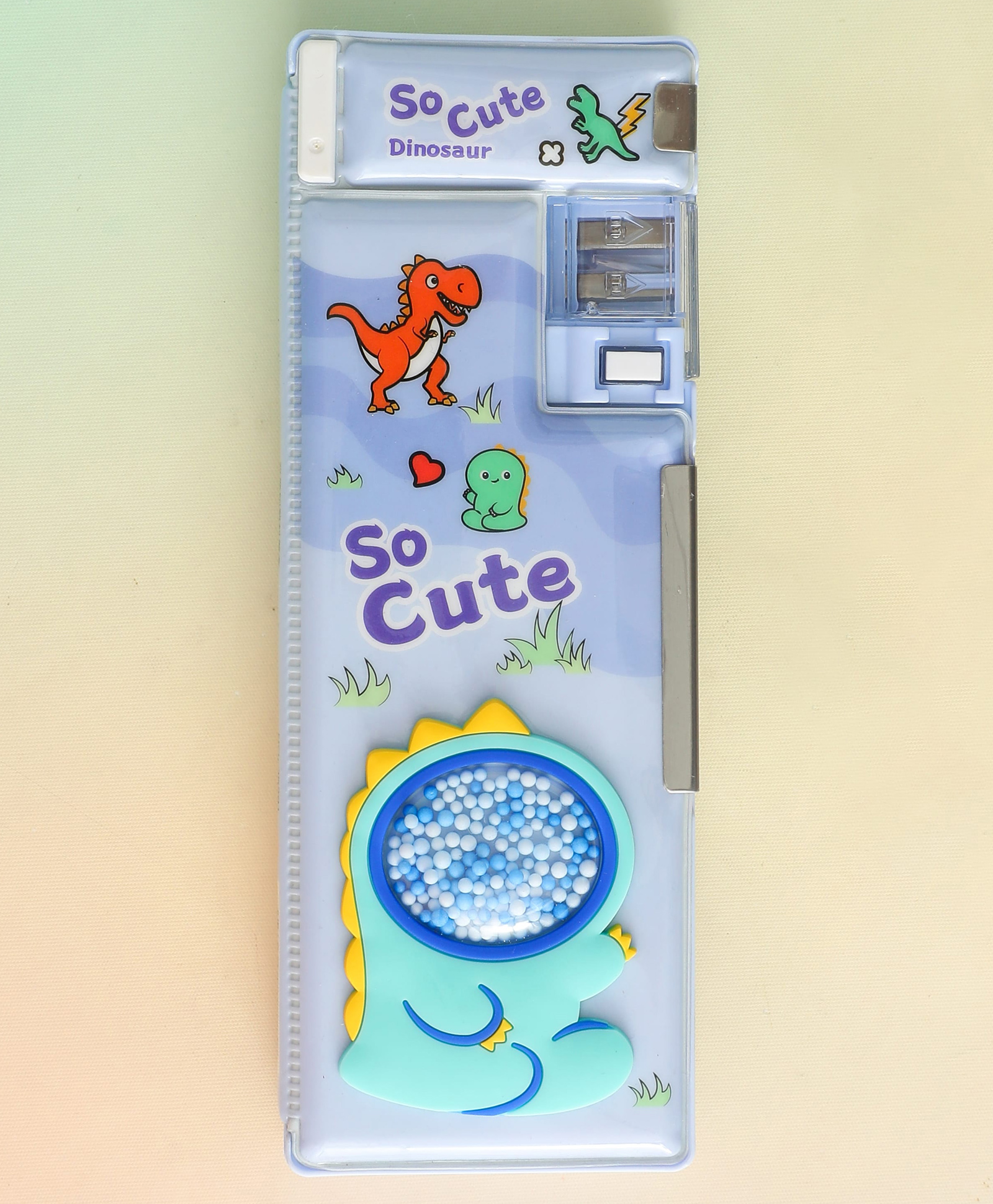 fab n funky Dino Kids Double Sided Magnetic Pencil Box Blue| Premium Hard Case| Multi-Compartment Storage| Built-In Sharpener| Easy-Open Lid| for School Stationery for Boys & Girls-picture-35