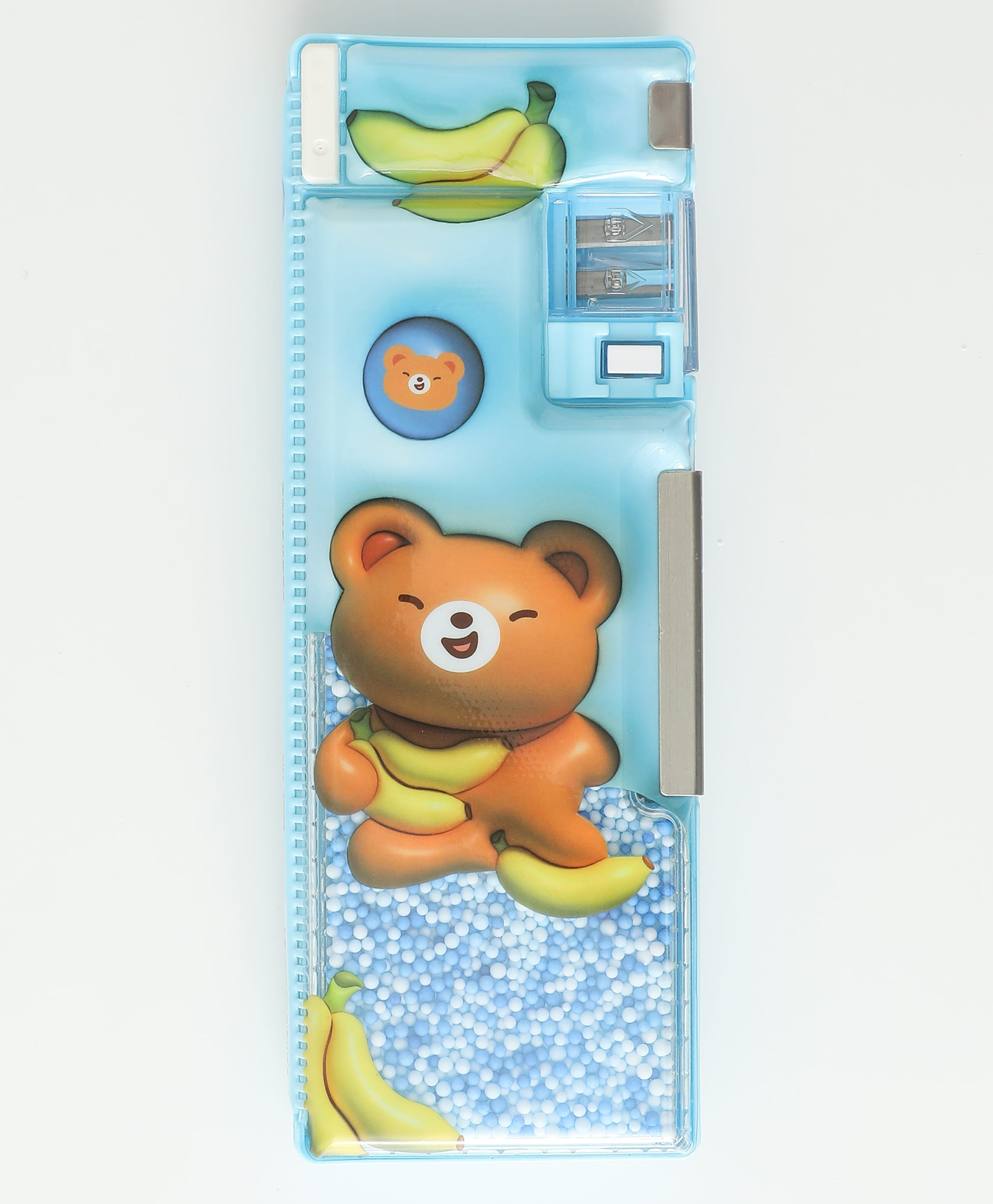 Teddy Theme Double Sided Magnetic Pencil Box with Premium Hard Case & Multi-Compartment Storage with Built-In Sharpener & Easy-Open Lid - Blue-image-17