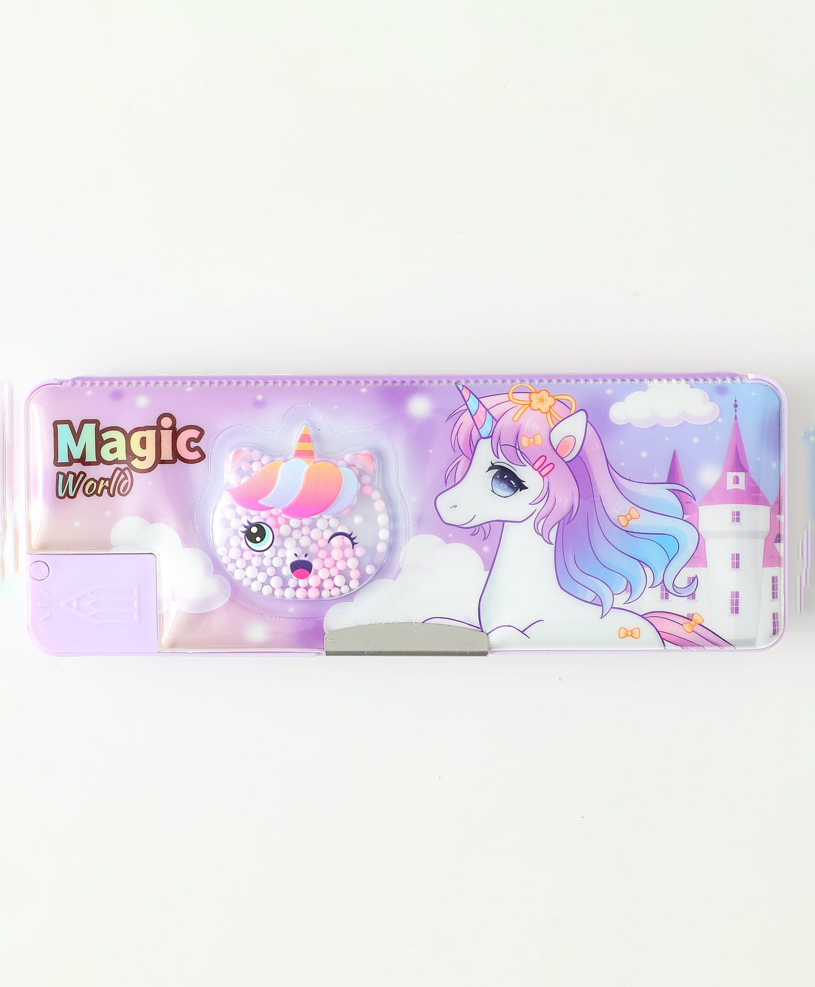 Cute Unicorn Magnetic Pencil Box for Kids - Purple| Durable Hard Case| Sharpeners| Double Compartments | Stationery Organizer for School Boys & Girls-image-48