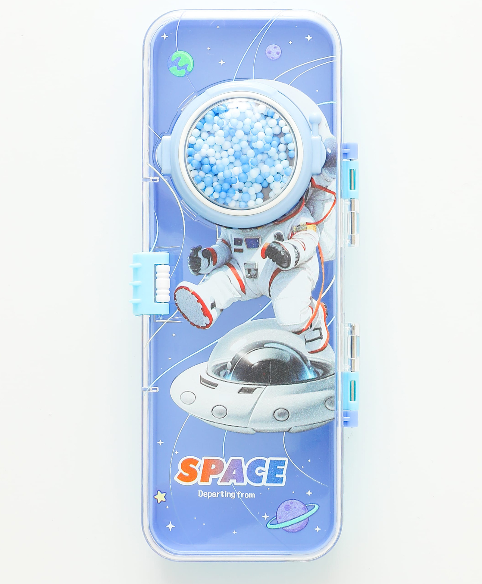 Astronaut Theme Pencil Box with Multi-Compartment Storage & Easy-Open Lid - Blue-image-0