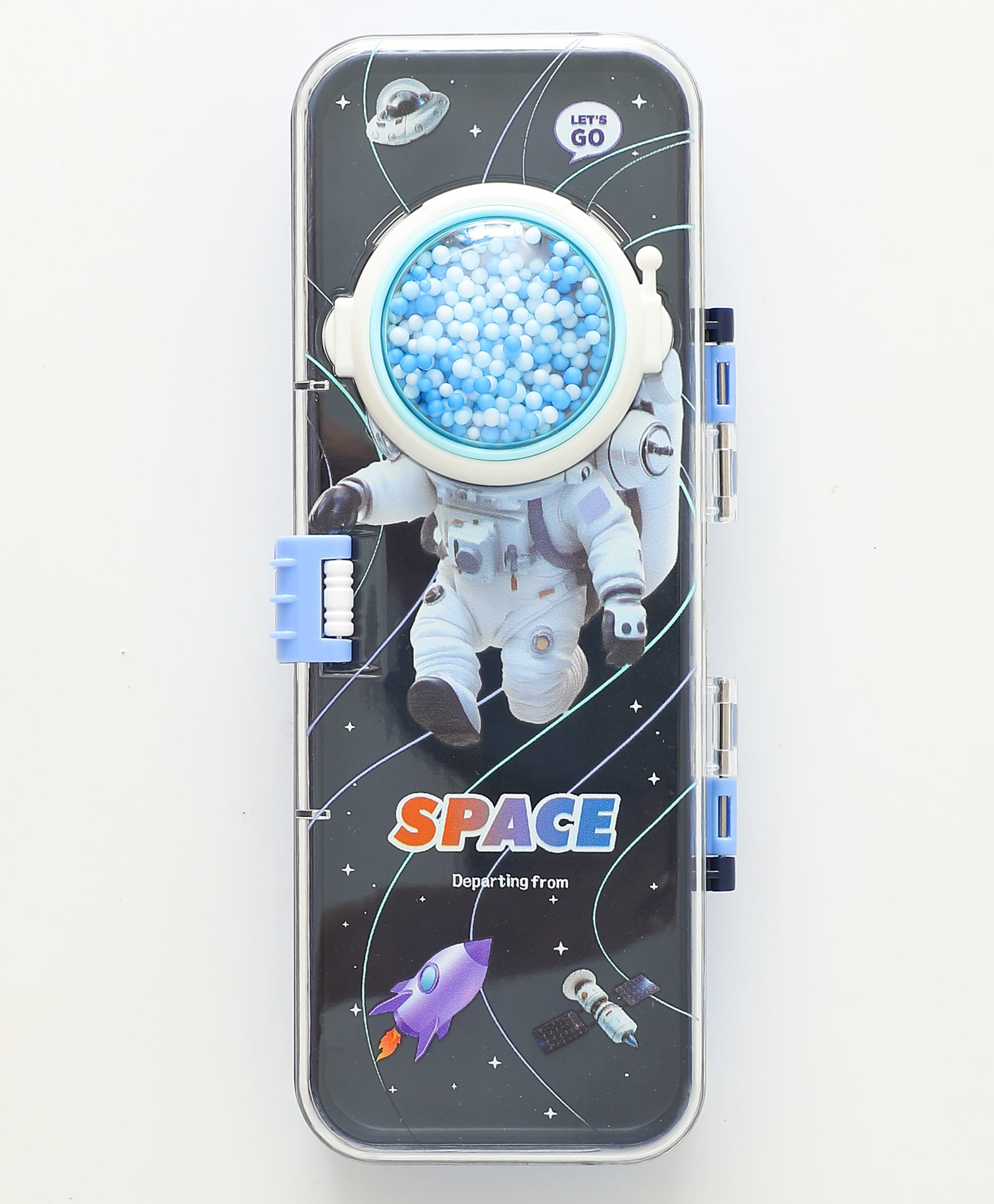 Astronaut Theme Pencil Box with Multi-Compartment Storage & Easy-Open Lid - Black-image-3