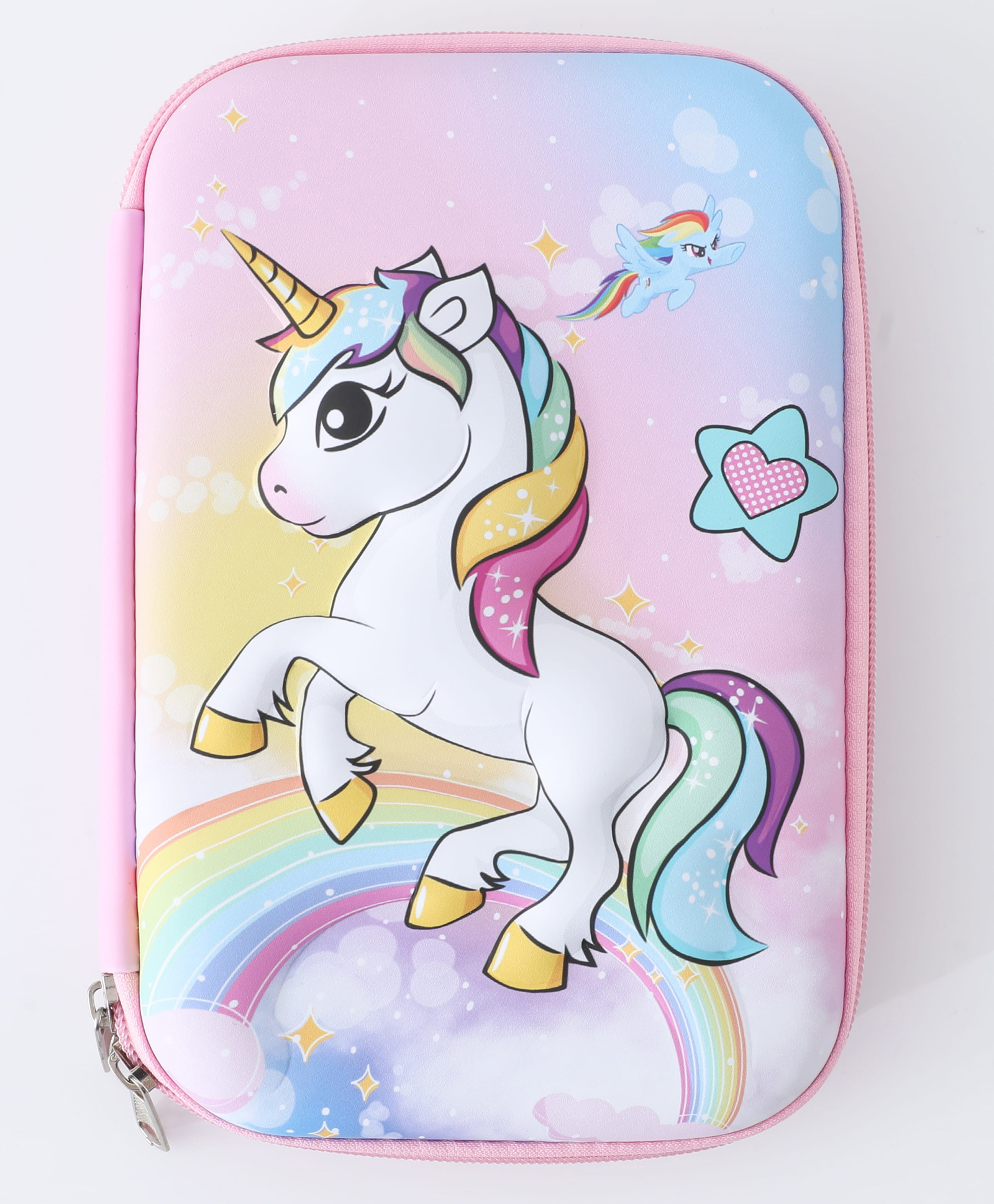 Unicorn Theme Hard Shell Pencil Case with Zipper Closure - Pink-image-25