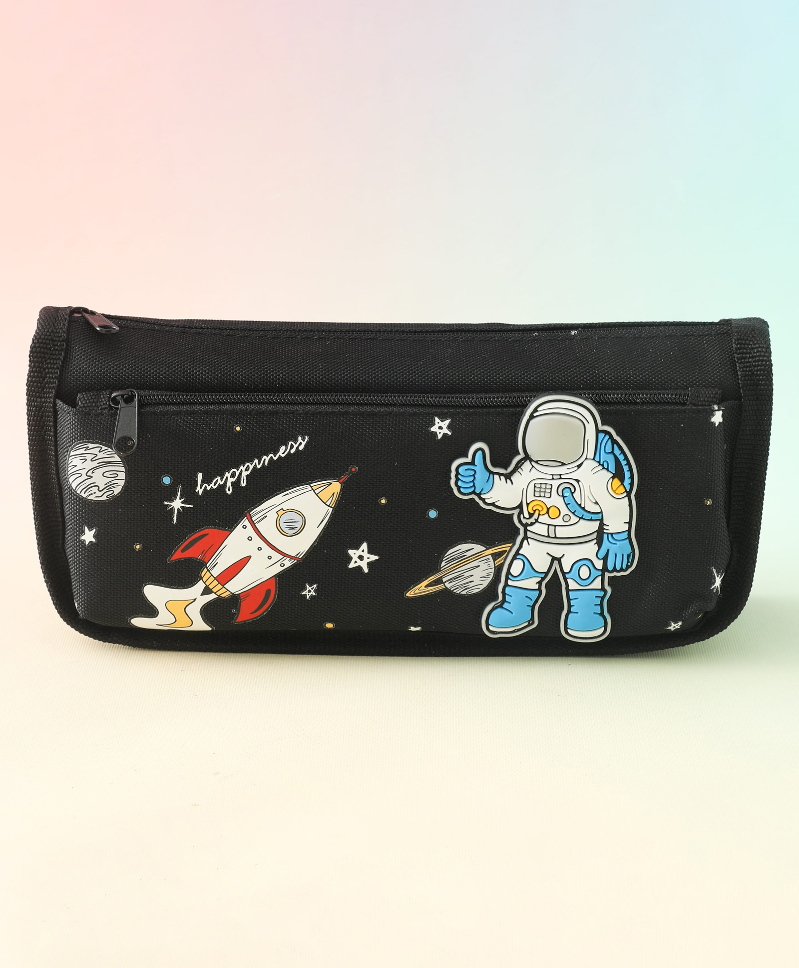 Space Theme Pencil Case for Kids - Black| PU + EVA School Pencil Pouch with Front Pocket| Durable Stationery Organizer for Boys & Girls-image-30