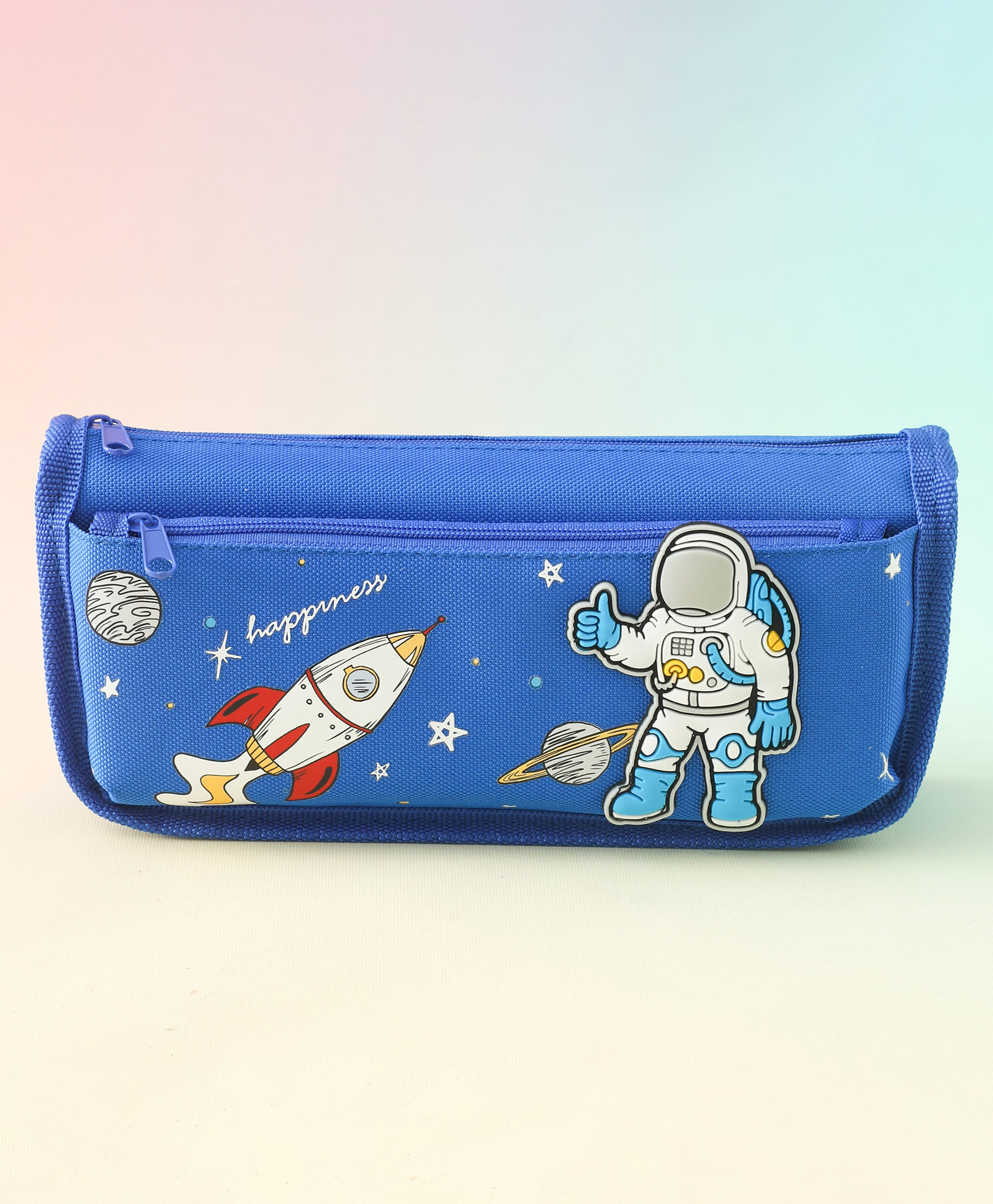 Space Theme Pencil Case for Kids Blue| PU + EVA School Pencil Pouch with Front Pocket | Durable Stationery Organizer for Boys & Girls-image-29
