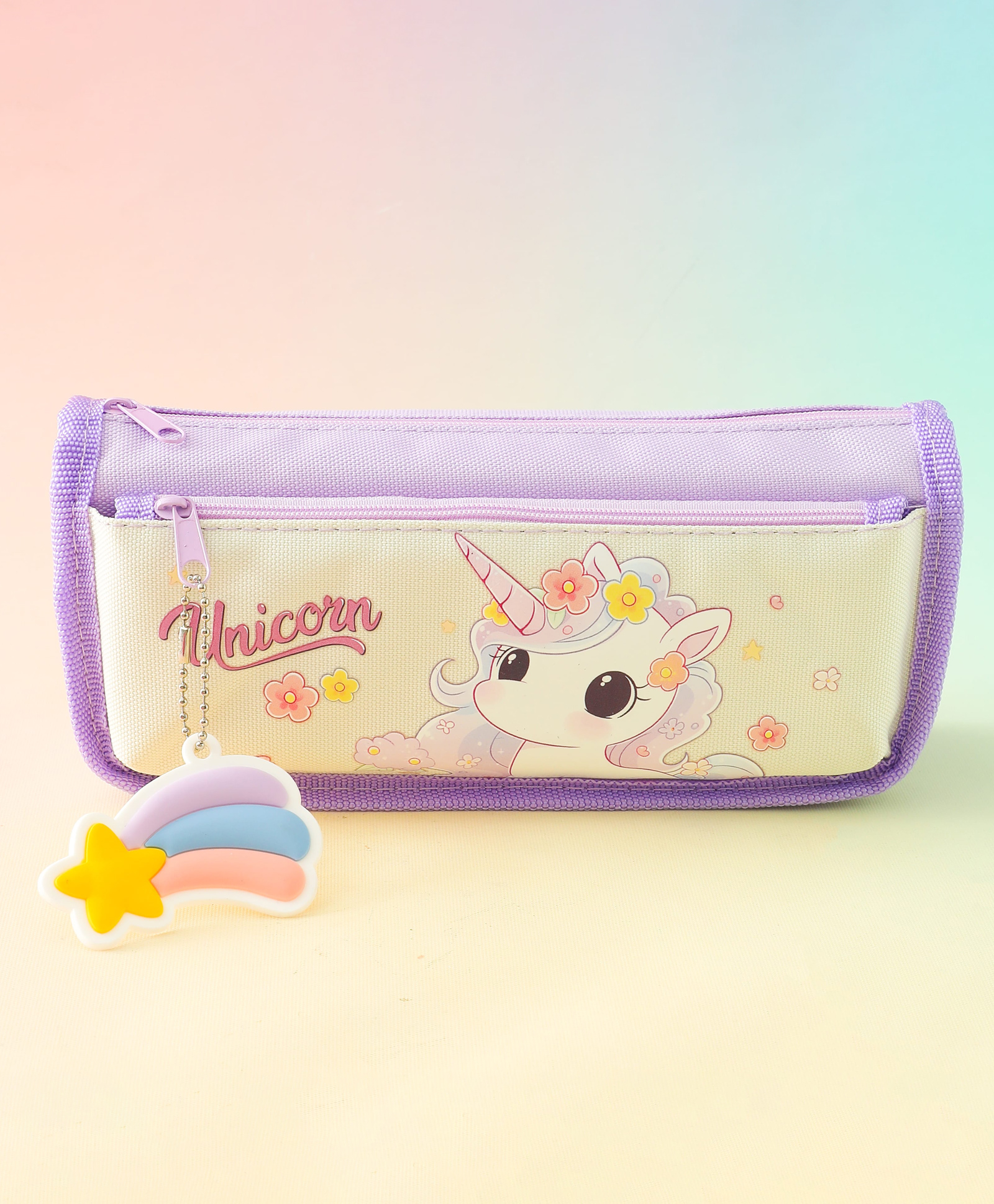 Unicorn Pencil Case for Kids Purple| Polyester Pouch for Art & Craft Materials| School Pencil Pouch with Front Pocket & Cute Charm| Durable Stationery Organizer for Girls-image-47