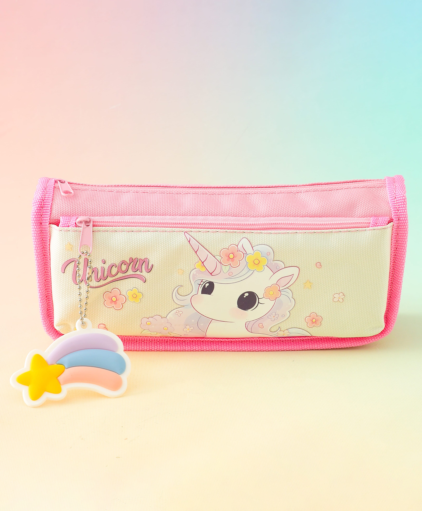 Unicorn Theme Pencil Polyester Pouch for Art & Craft Materials - Pink-image-24