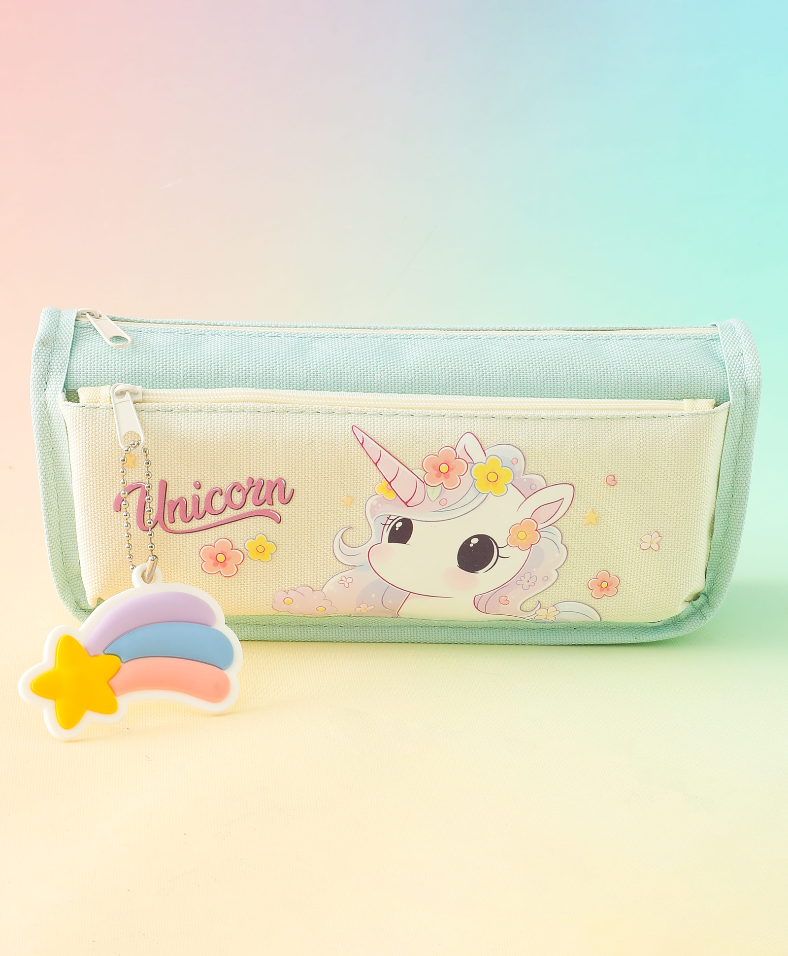 Unicorn Pencil Case for Kids - Blue| Polyester Pouch for Art & Craft Materials| School Pencil Pouch with Front Pocket & Cute Charm| Durable Stationery Organizer for Girls-image-48