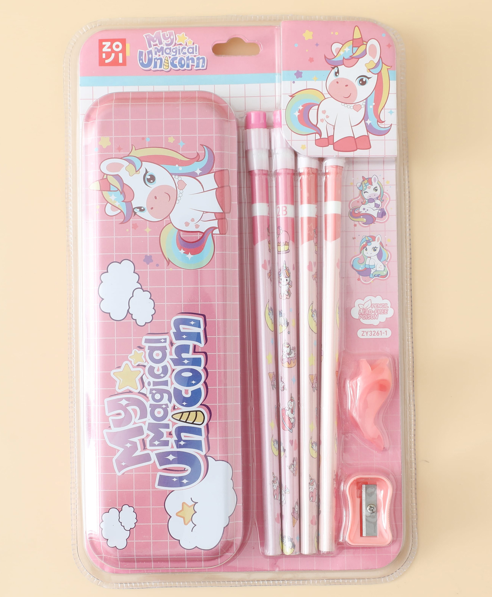 Unicorn Pencil Box with Stationery Set for Kids Pink| Pencil Box with 4 Pencils, Sharpener & Grip| School Supplies for Boys & Girls| Durable Metal Case-image-33
