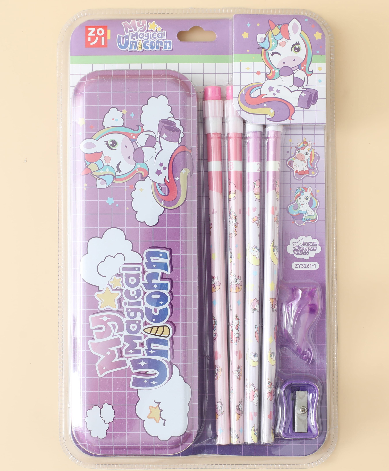 Unicorn Theme School Stationery Set Pencil Box with 4 Pencils, Sharpener & Pencil Grip - Purple-image-49
