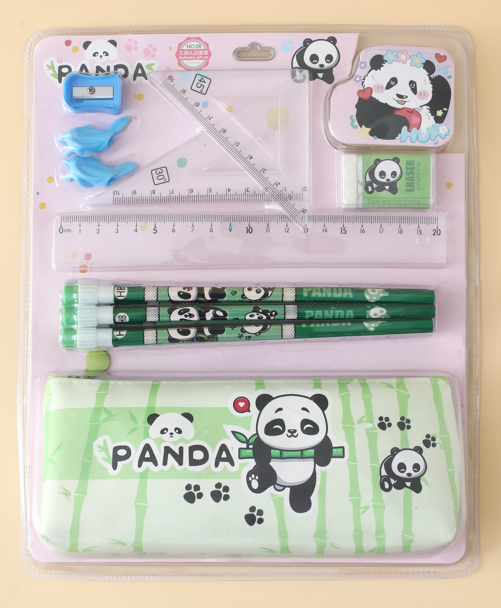 fab n funky Panda Stationery Set for Kids Green| Pencil Box with 9 Pencils, Ruler, Eraser, Triangle Scales, Sharpener & Pencil Grips| School Supplies for Girl-picture-26