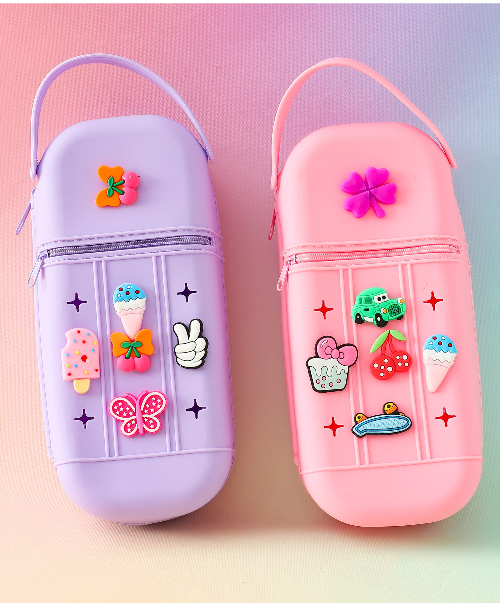 Silicone Pencil Case with 6 Detachable Charms with Waterproof & Flexible Spacious Pencil Box - Pink-image-17